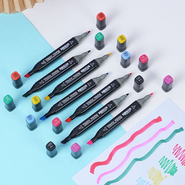TouchHero Double Tipped Alcohol Based Markers (24 Pack) 1mm & 6mm Tips