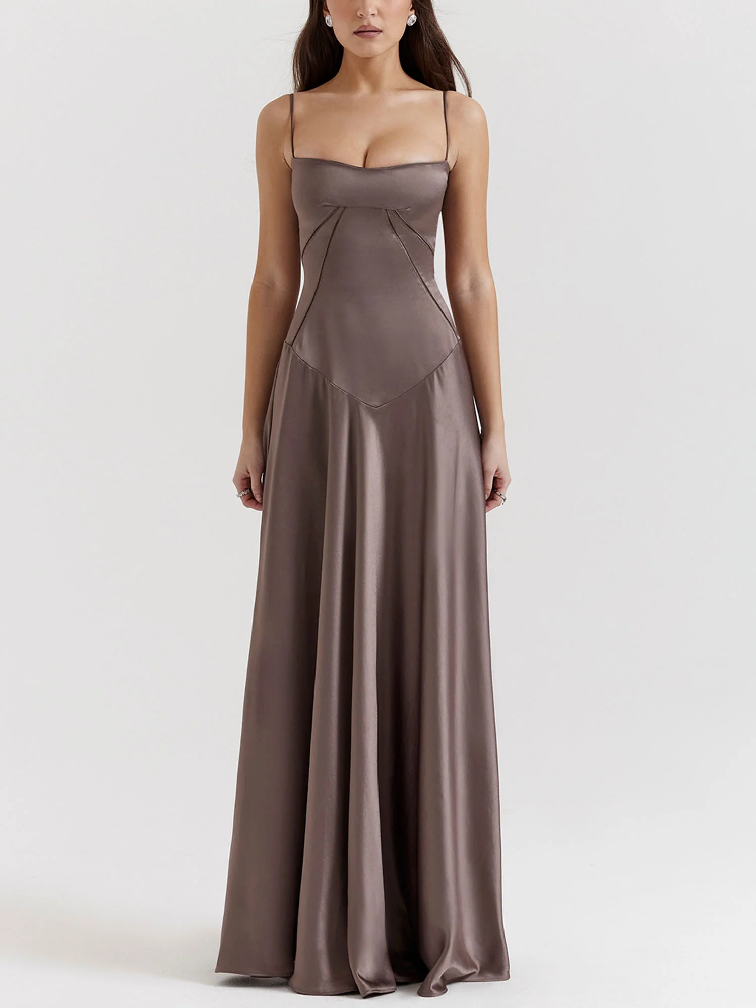 Brown Spaghetti Strap Maxi Dress
