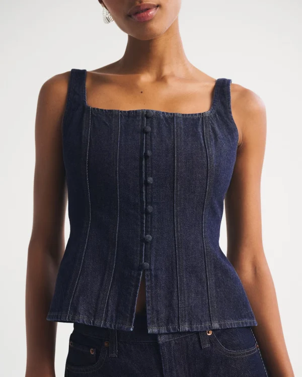 Tie-Back Square Neck Denim Top