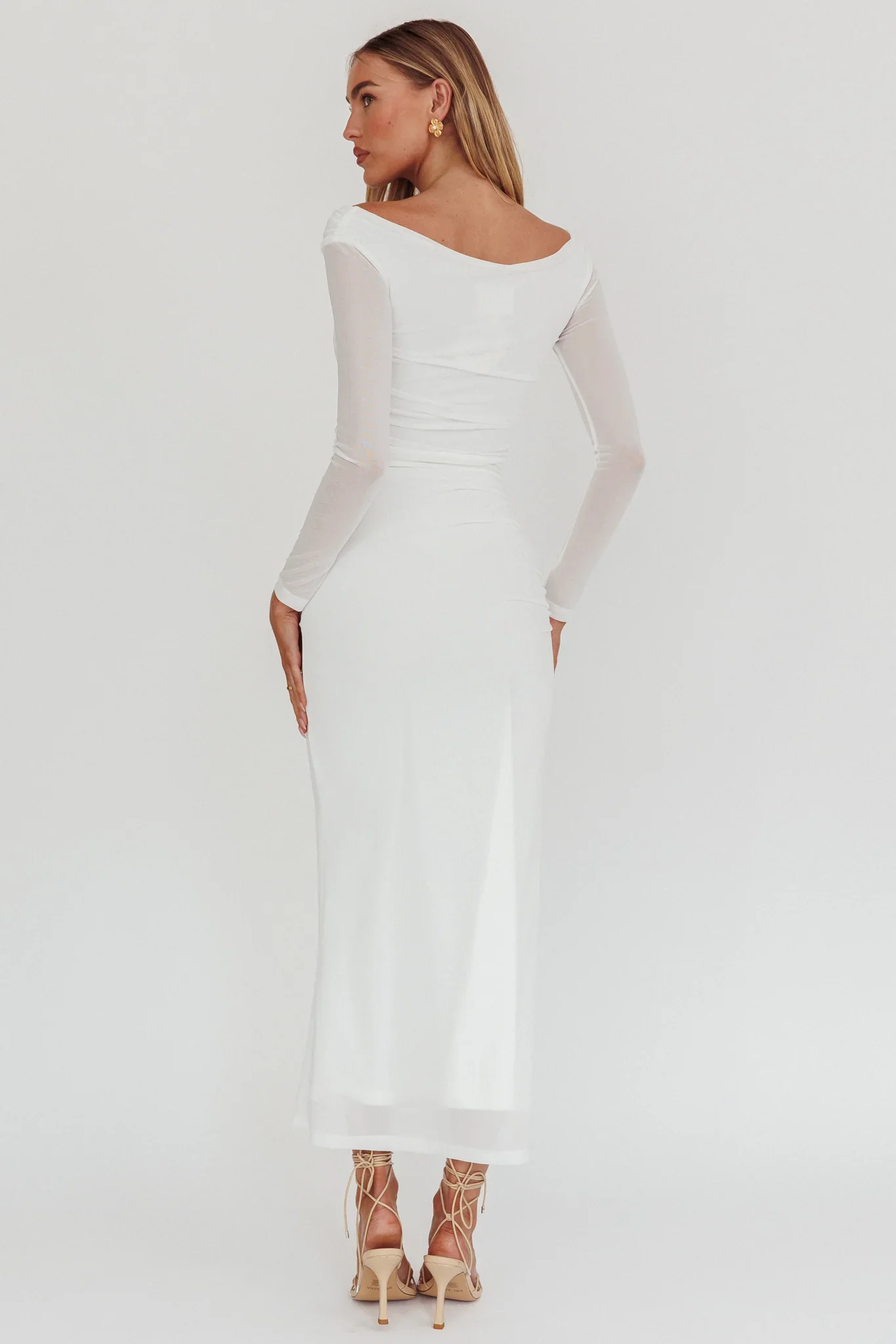 In Blooms Off Shoulder Maxi Dress Off White