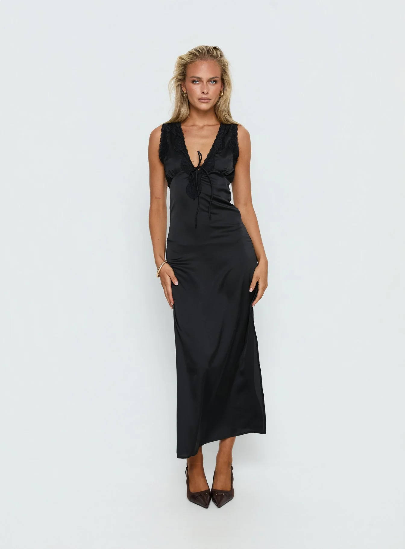 Kasalie Lace Trim Maxi Dress Black
