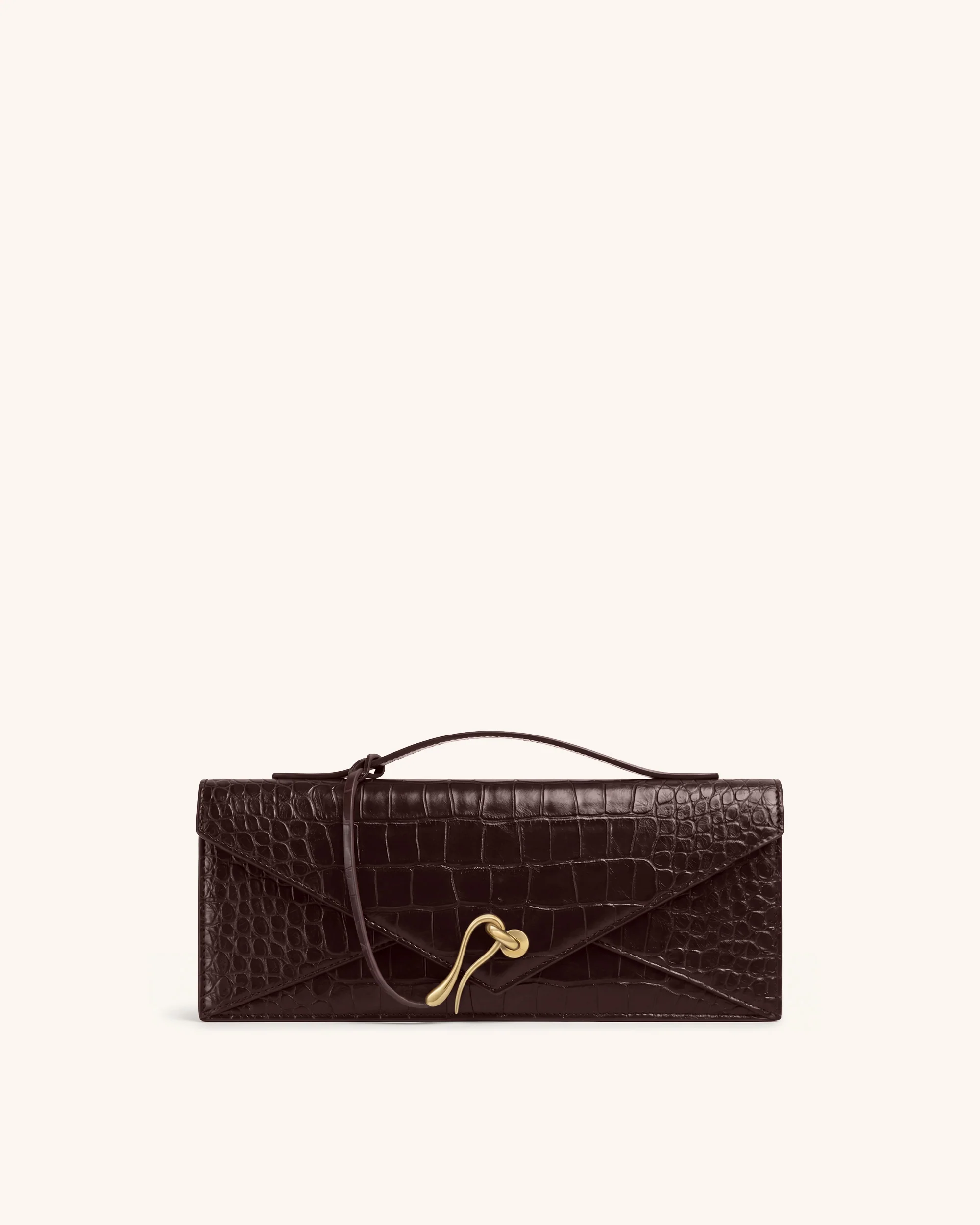 Celeste Envelope Top Handle Bag - Dark Brown Croc