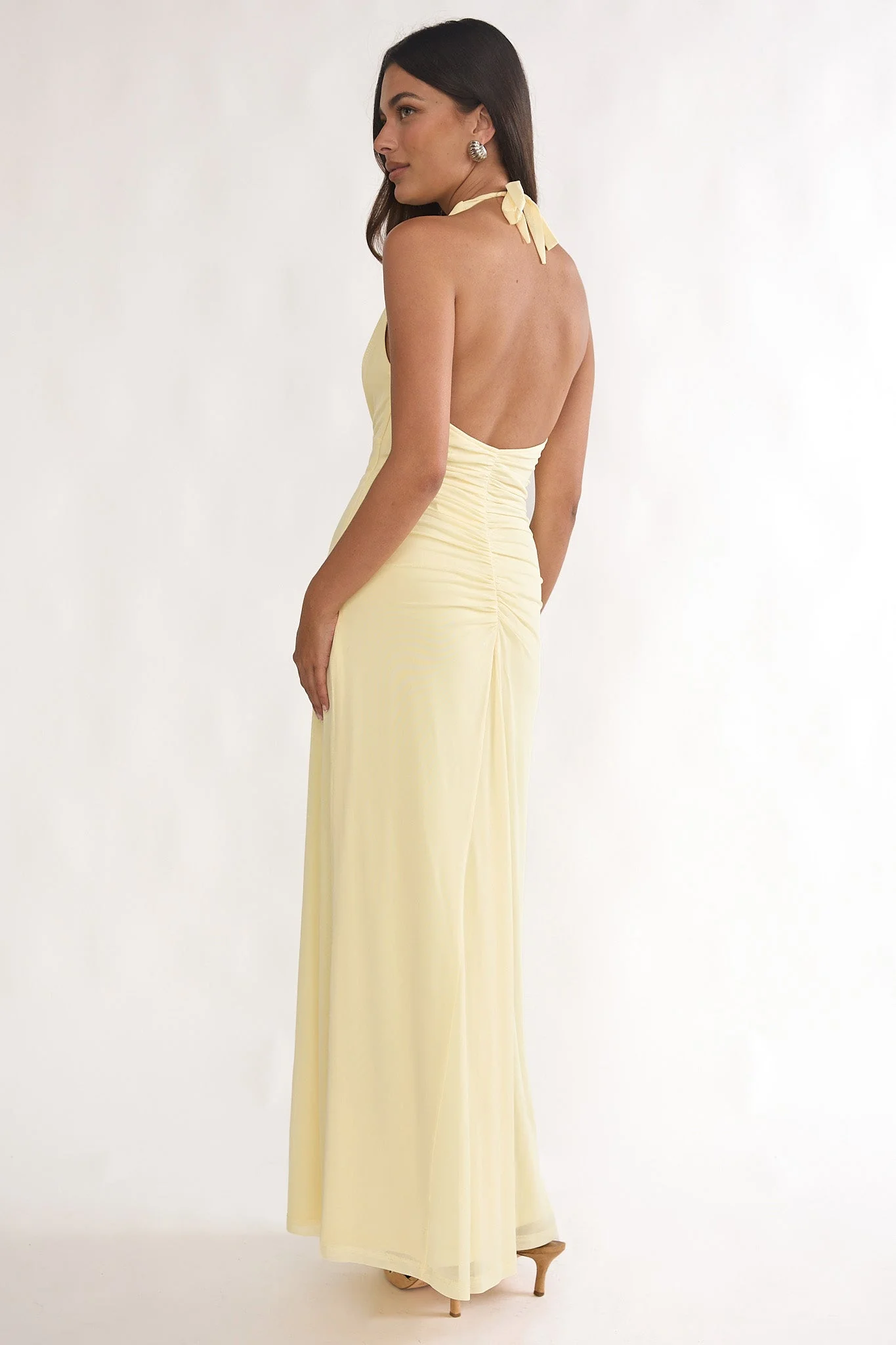 Ziera Ruched Insert Halter Maxi Dress Butter