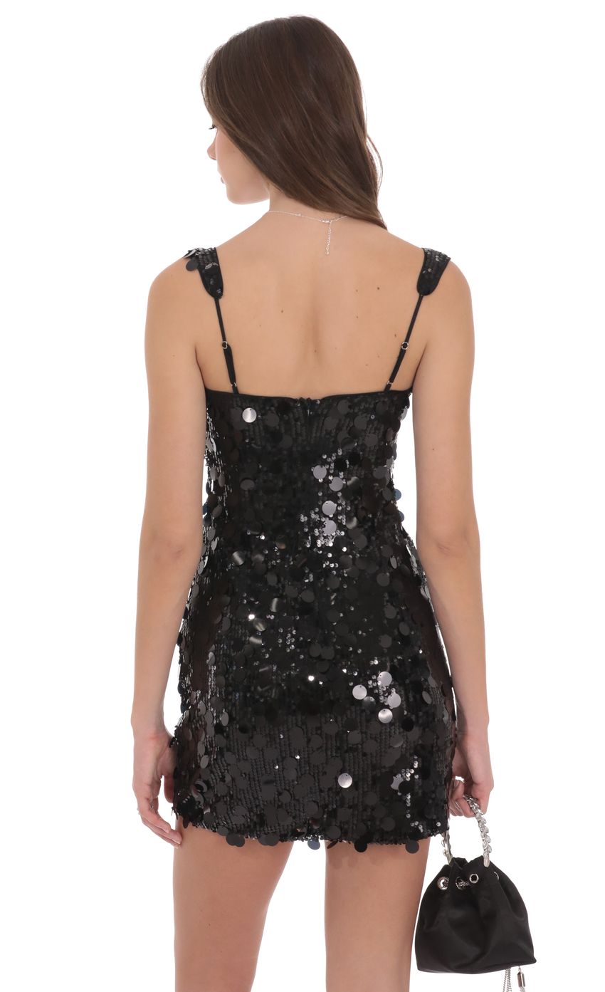 Circle Sequin Square Neck Dress in Black
