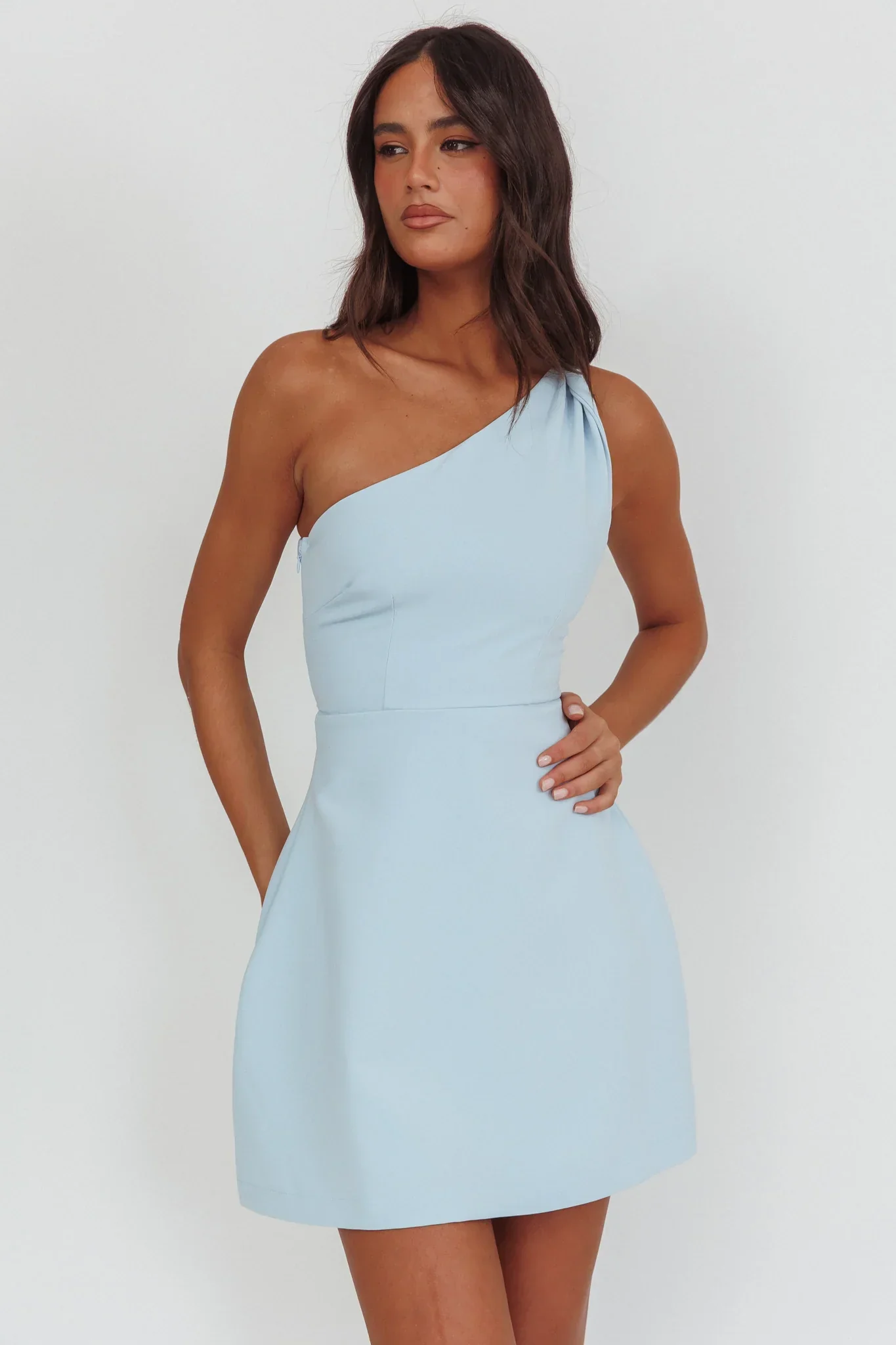 Lingering Love One-Shoulder Twist Mini Dress Blue