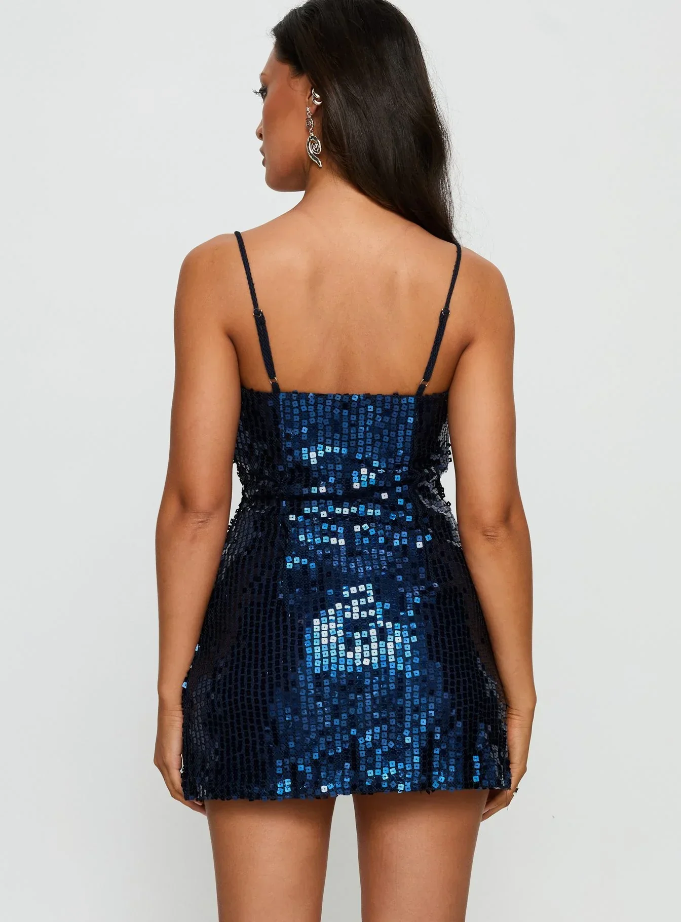 Atlaza Sequin Mini Dress Navy - luluinthesky