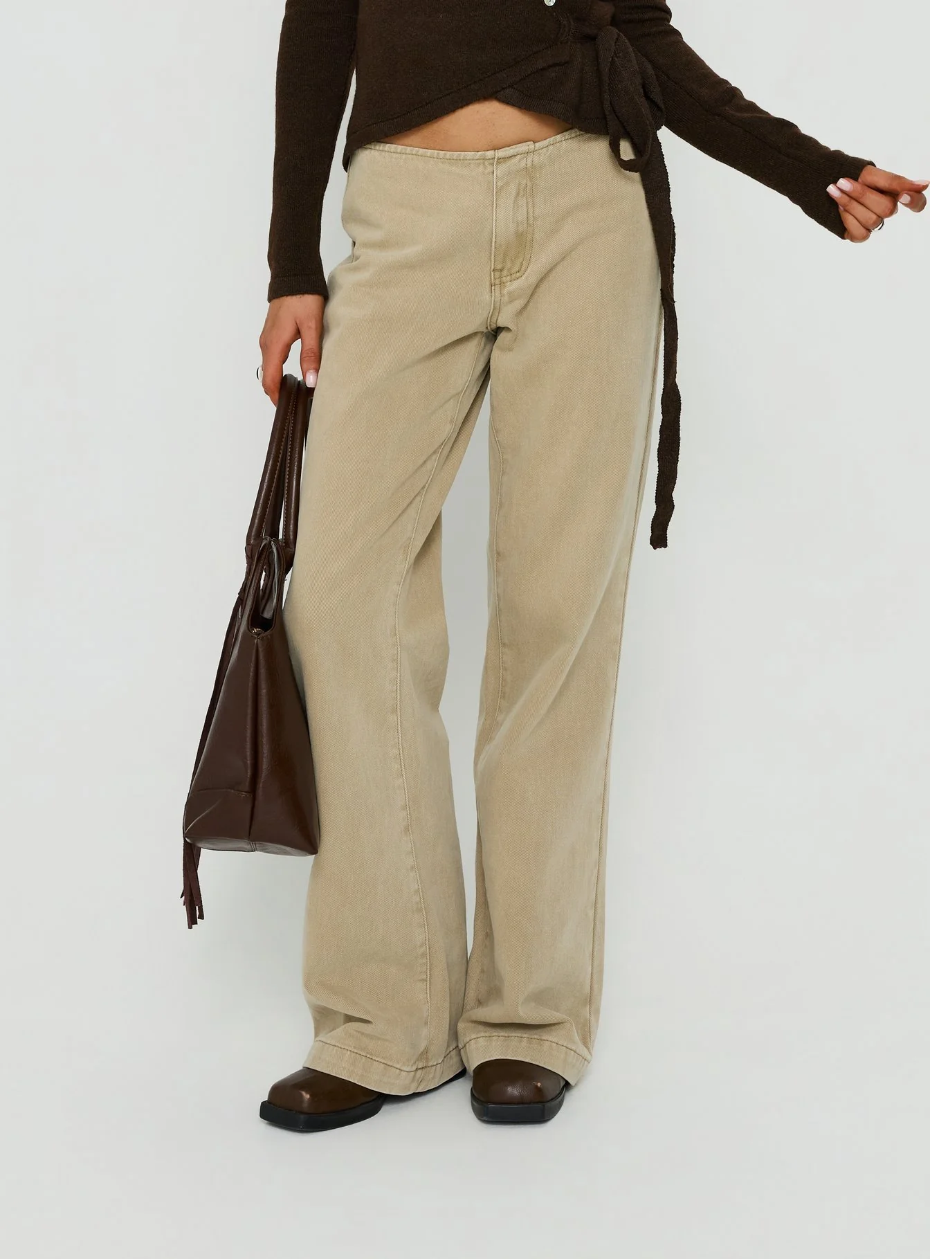 Buenos No Waist Low Rise Straight Leg Jeans Washed Khaki