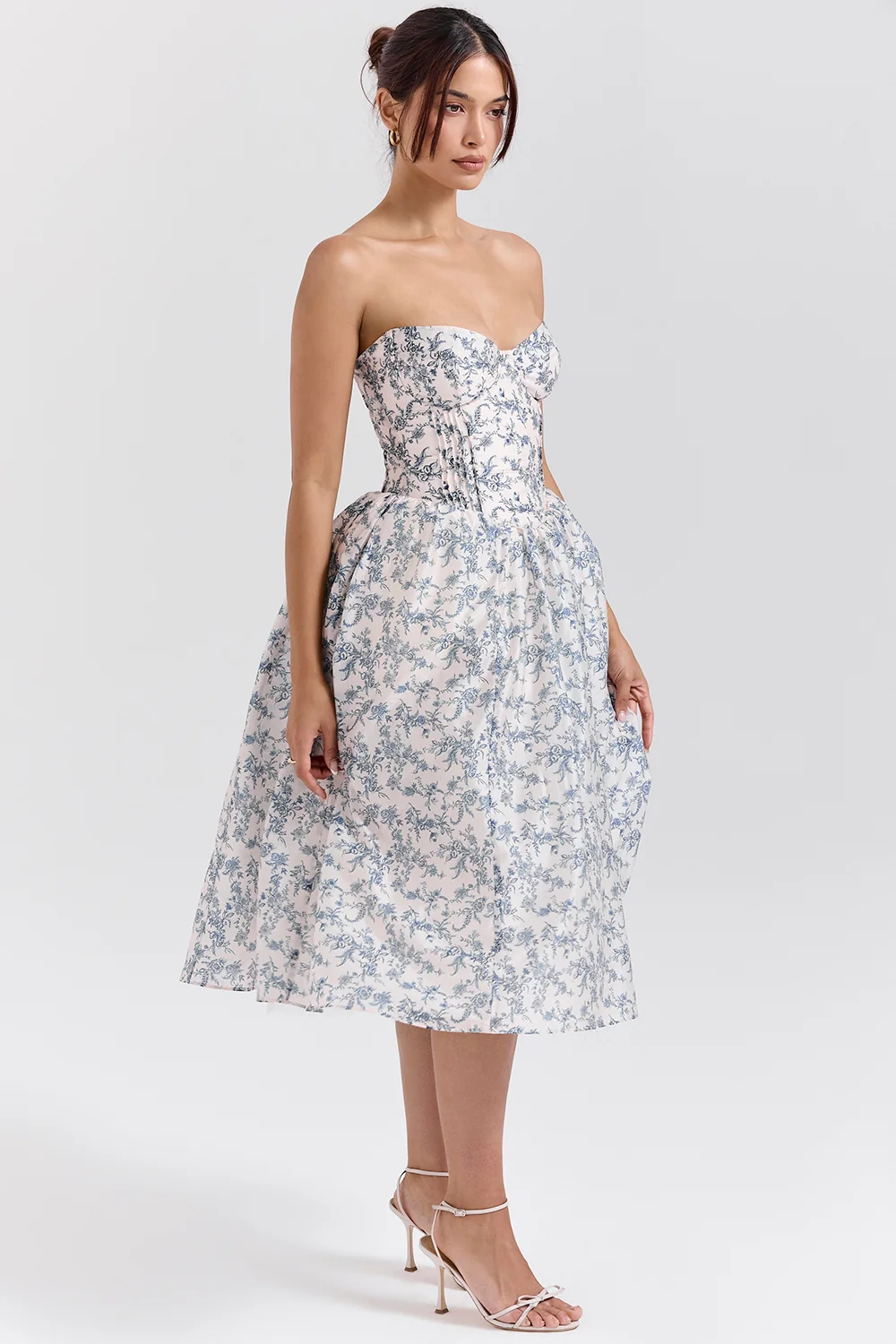 English Porcelain Print Strapless Sundress