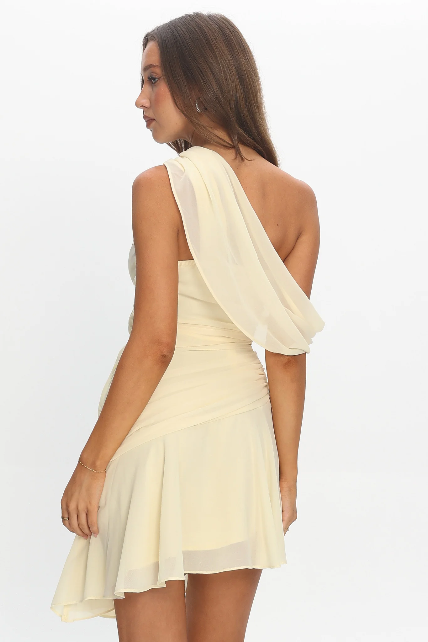 Anaisa One-Shoulder Draped Mini Dress Butter - luluinthesky