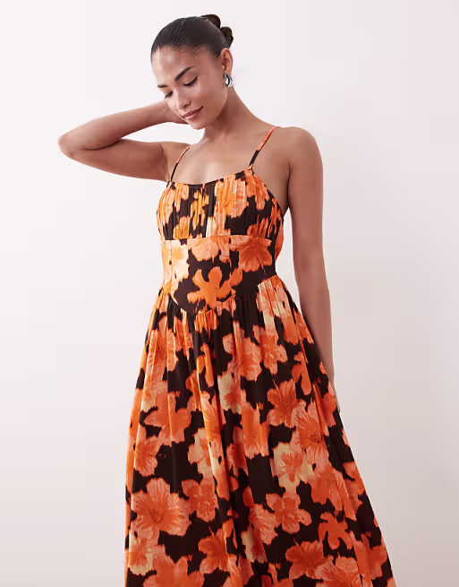 Miss Selfridge Petite spun strappy maxi dress in hibiscus