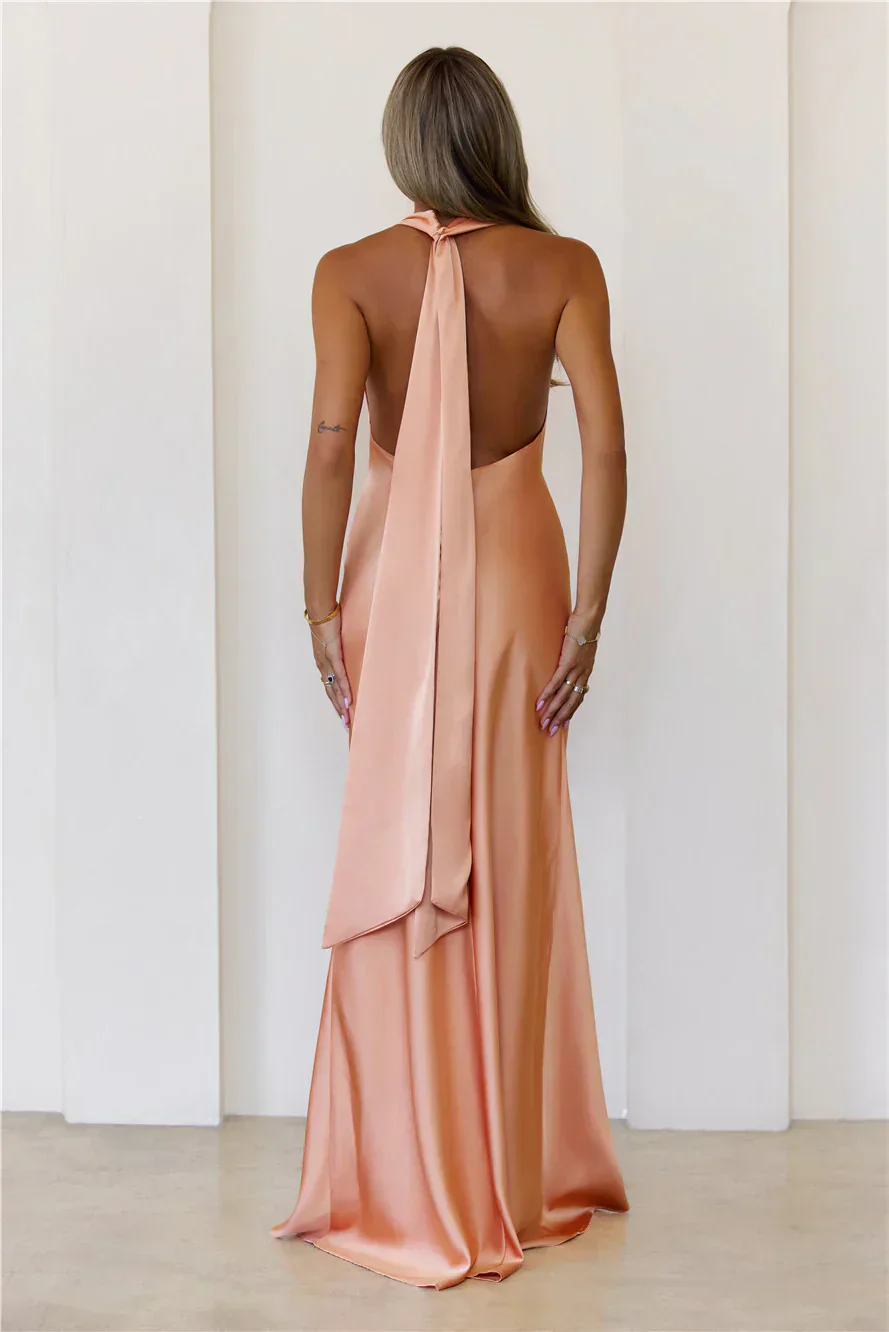 Nightfall Noir Halter Satin Maxi Dress
