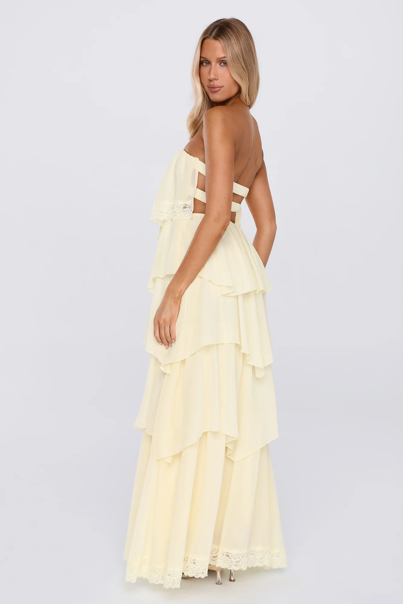 Glossy Days Strapless Maxi Dress Yellow - luluinthesky