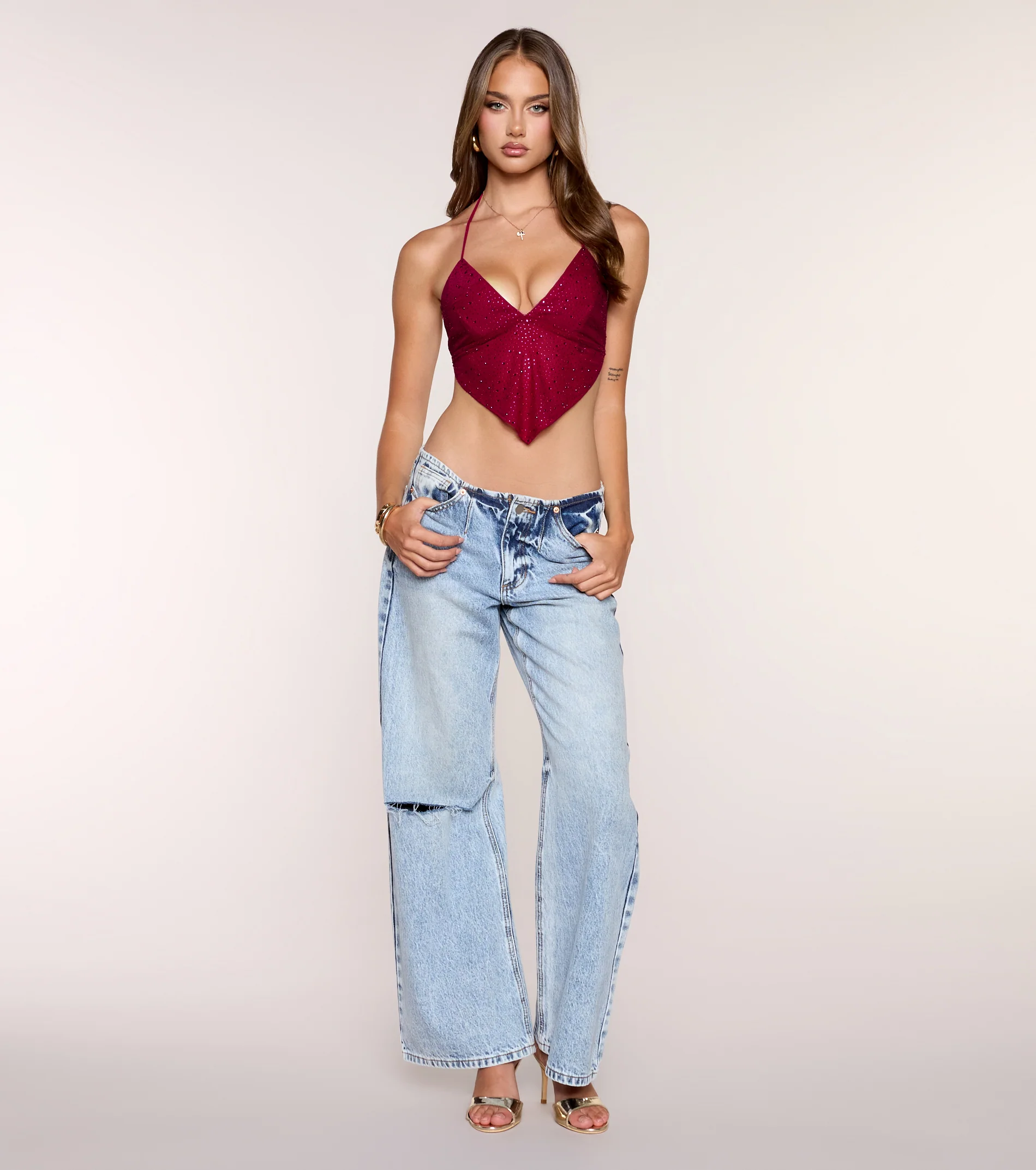 Center Of Attention Rhinestone Halter Top
