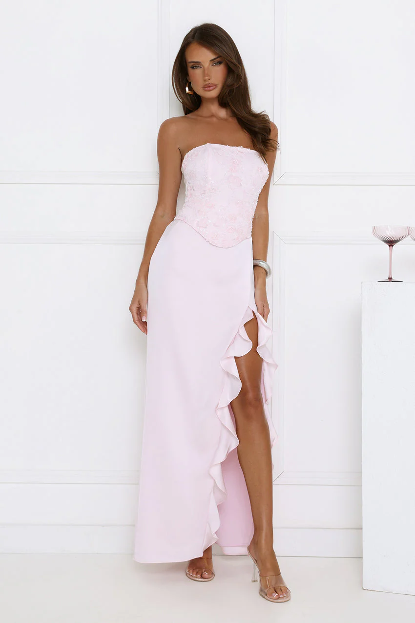 Vibes On Point Strapless Satin Maxi Dress Pink - luluinthesky
