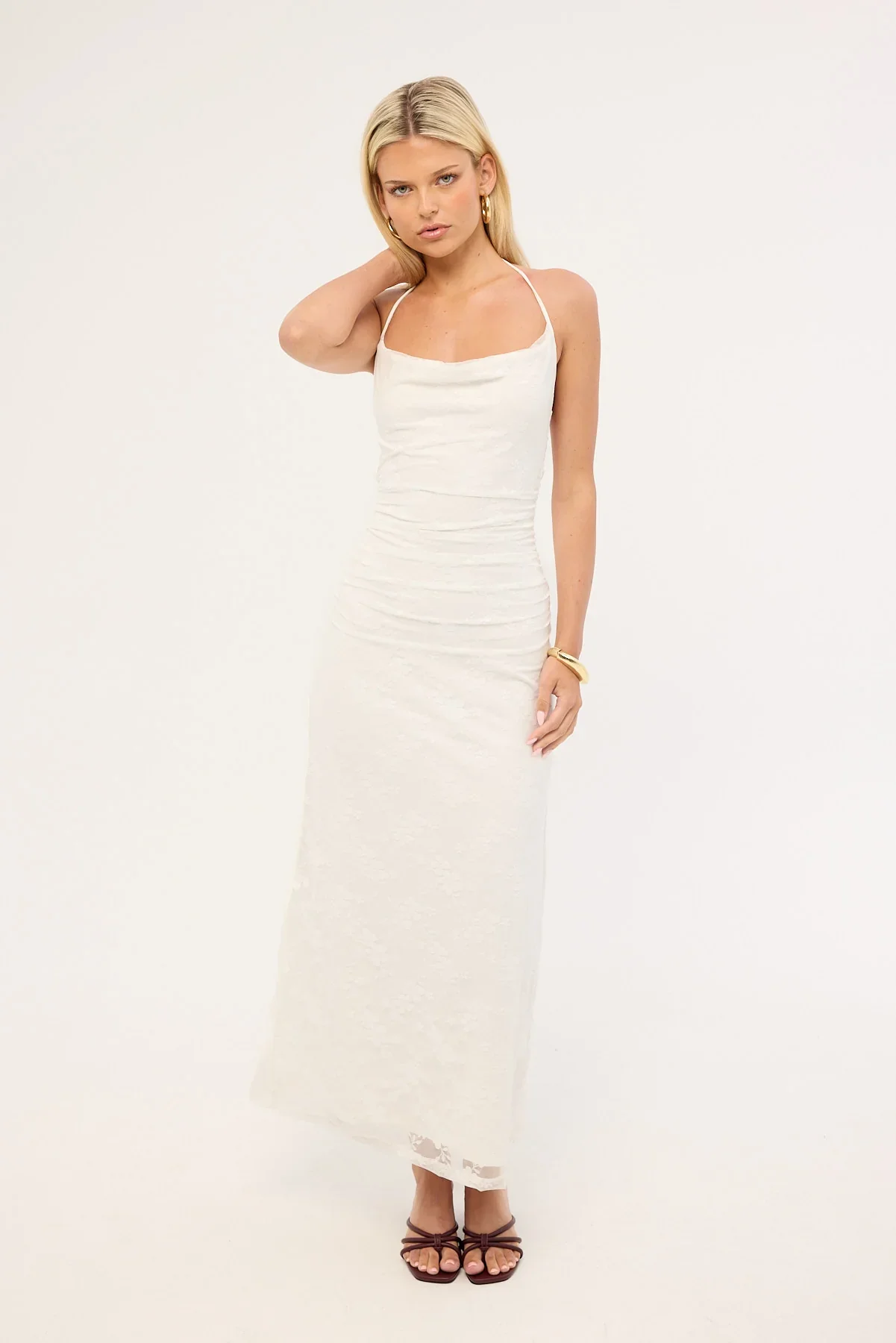 Luck & Trouble Celeste Lace Midi Dress White