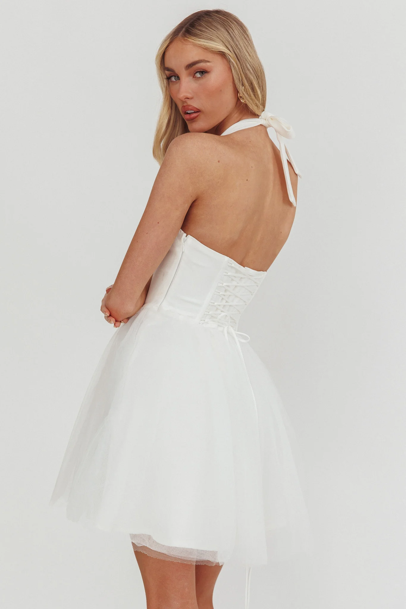 Princessa Sweetheart Neckline Halter Mini Dress White - luluinthesky