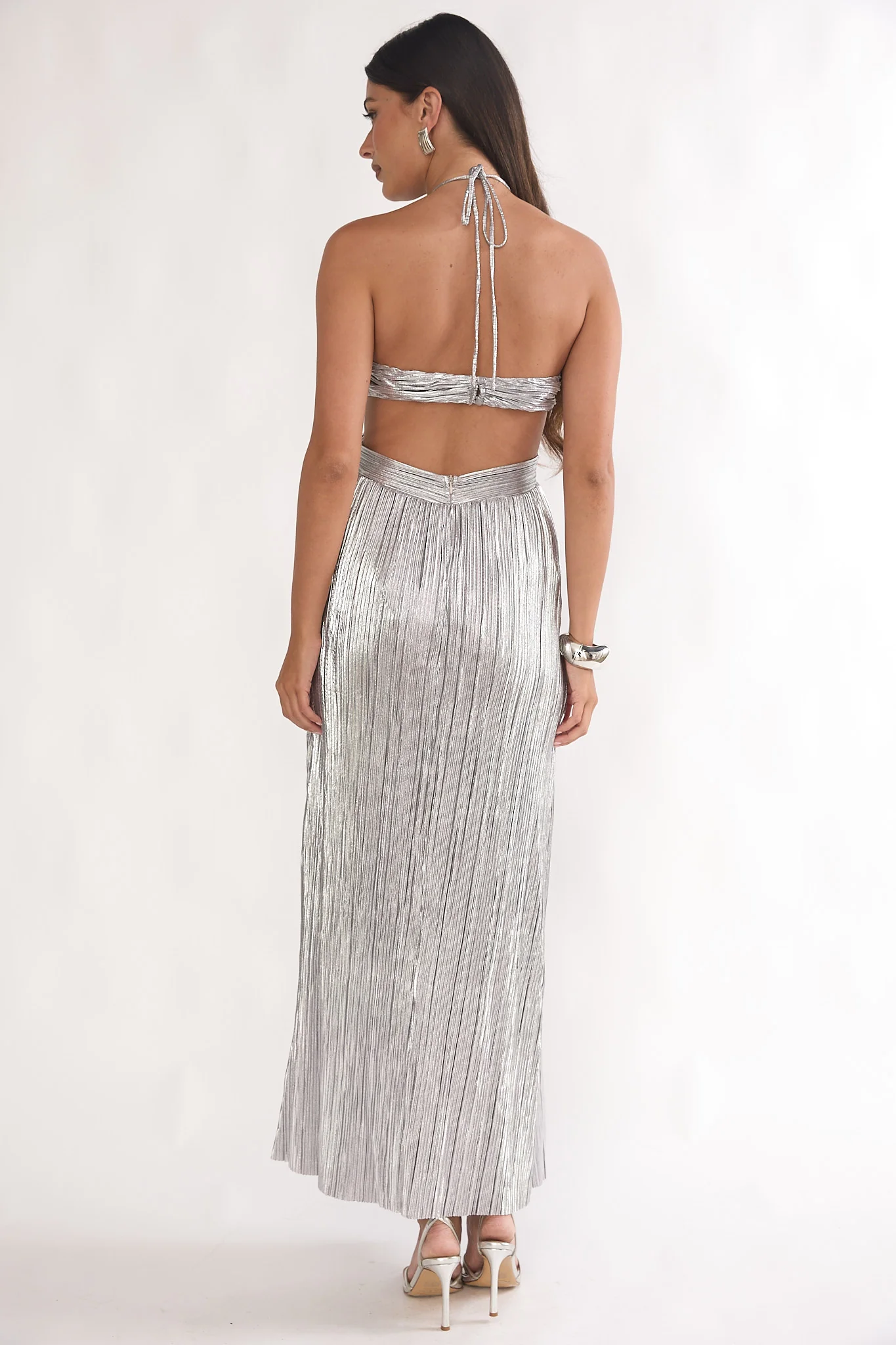 Isle Cut-Out Halterneck Maxi Dress Silver - luluinthesky