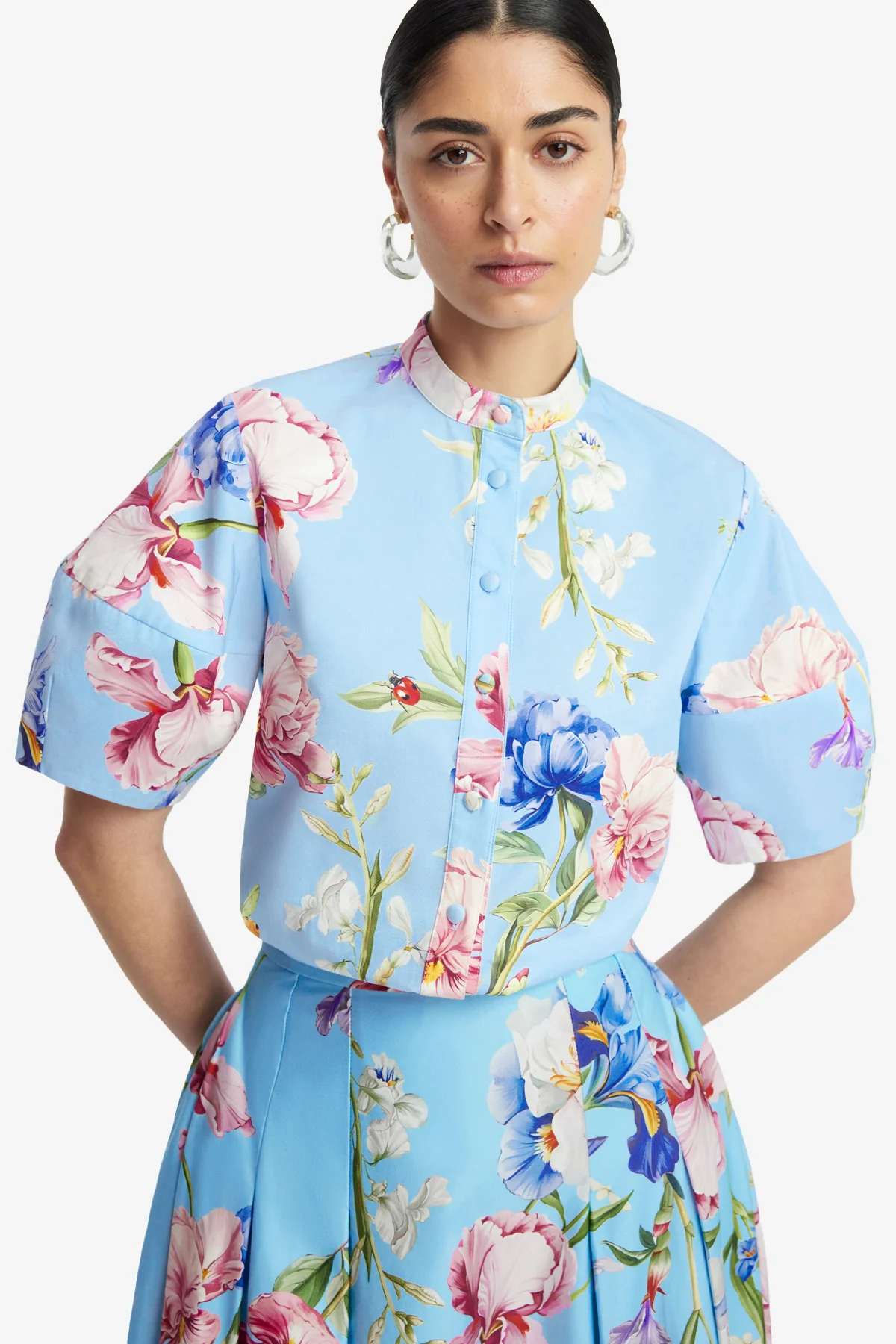 Jemma Blouse - Garden Print in Baby Blue