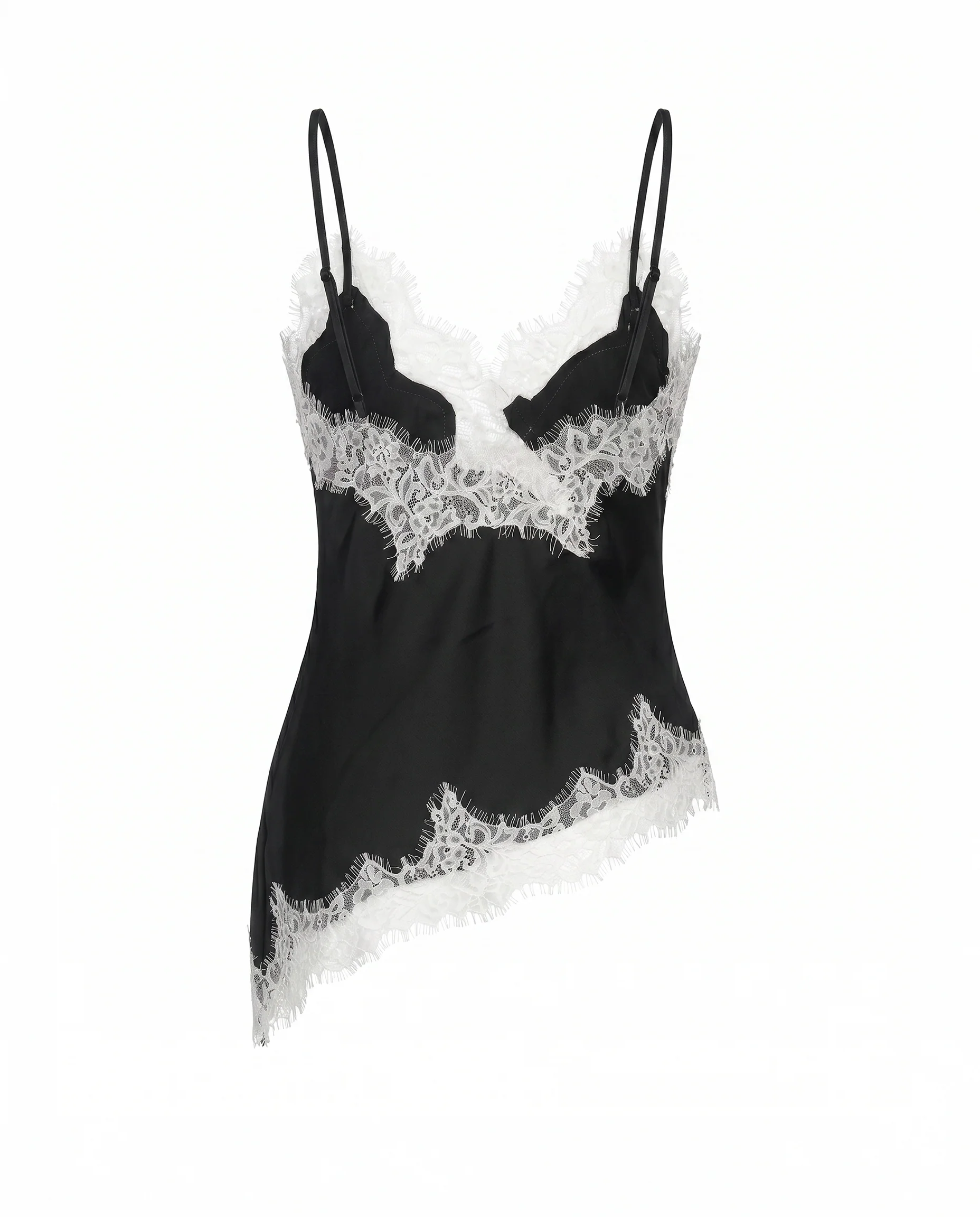 Asymmetrical Lace Trim Satin Cami Top