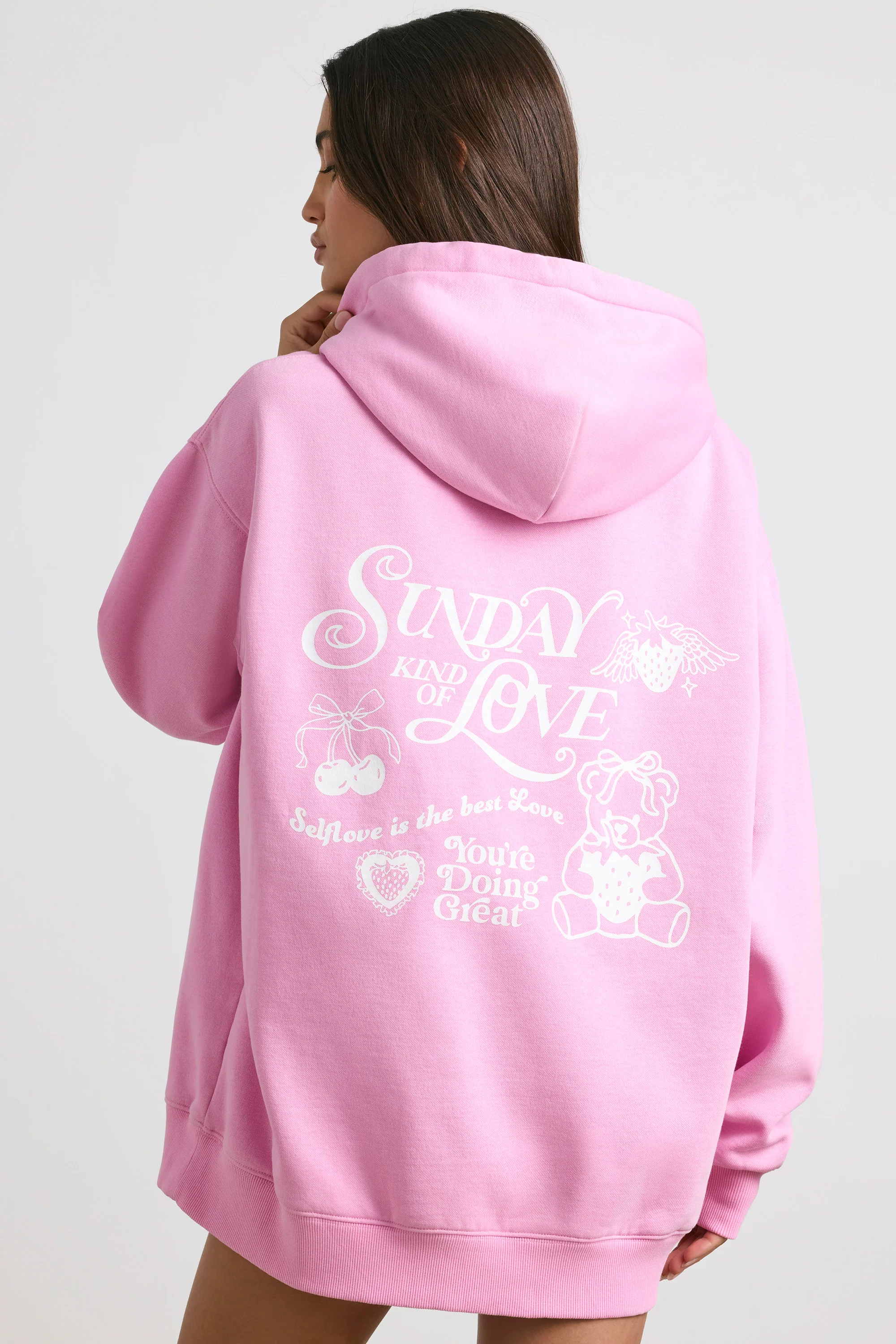 Soft Cotton Jersey Oversized Hoodie in Bubblegum Pink