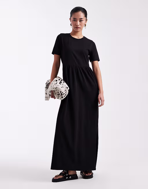 Threadbare jersey short sleeve maxi dress in black