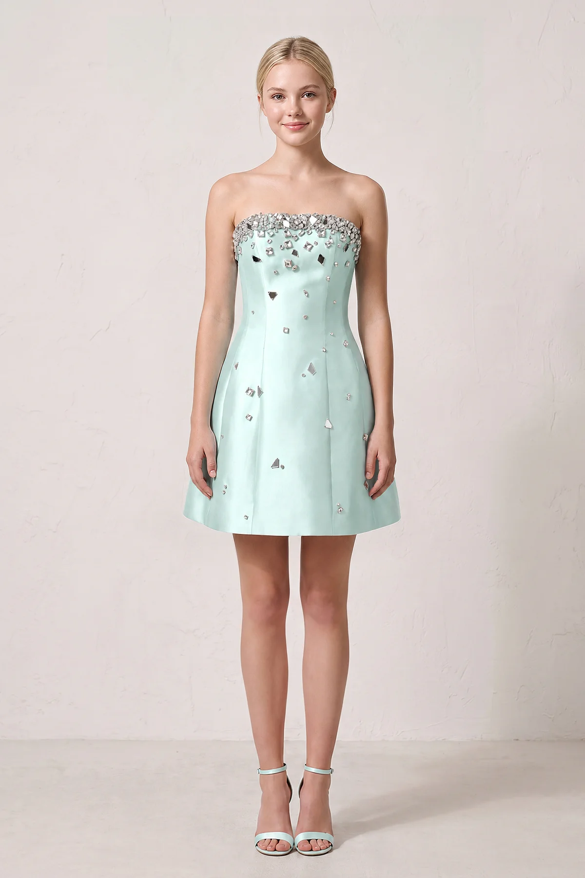 Candy Pink Rhinestones Satin Strapless A-Line Homecoming Dress