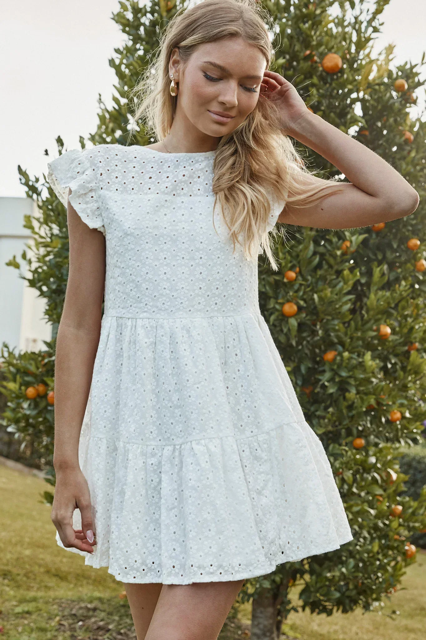 Louise Cap Sleeve Shift Dress Eyelet Embroidery White - luluinthesky