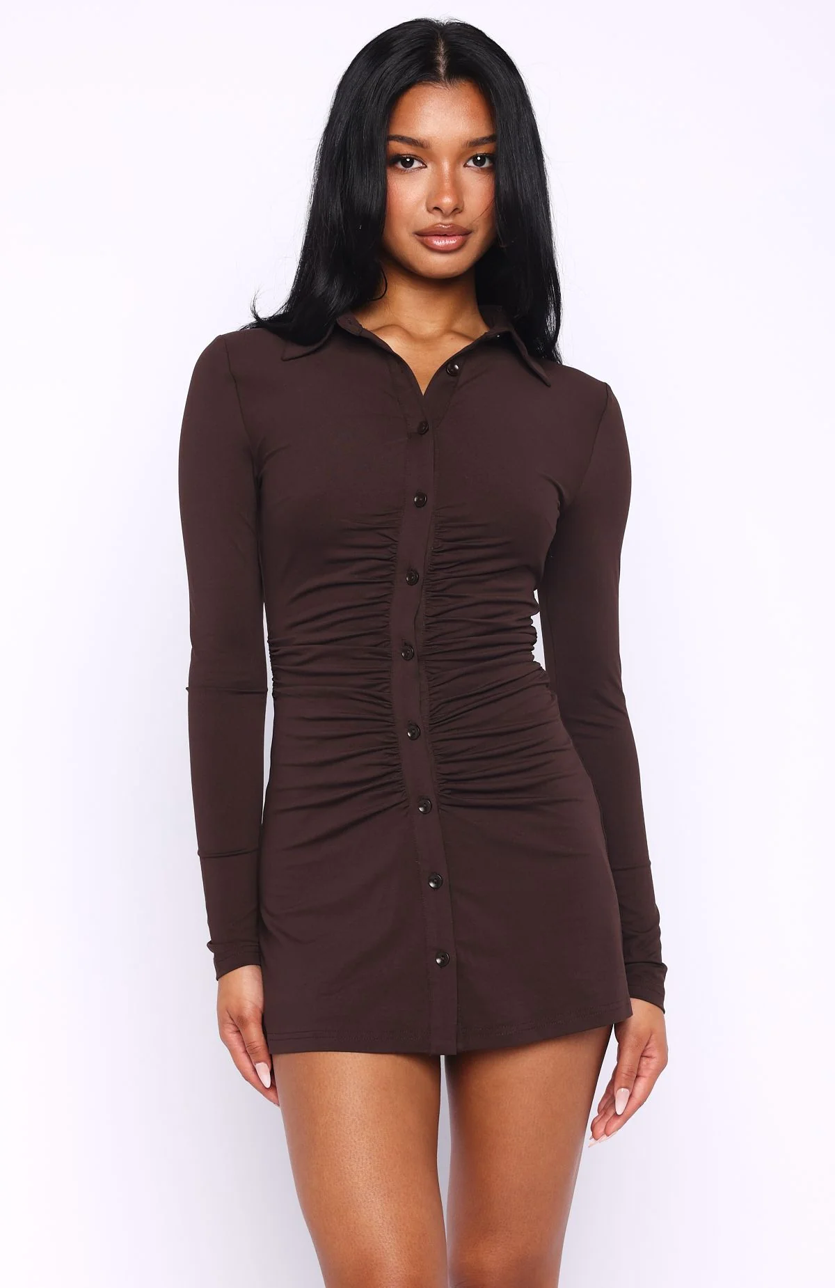 It's All For You Long Sleeve Mini Dress Chocolate