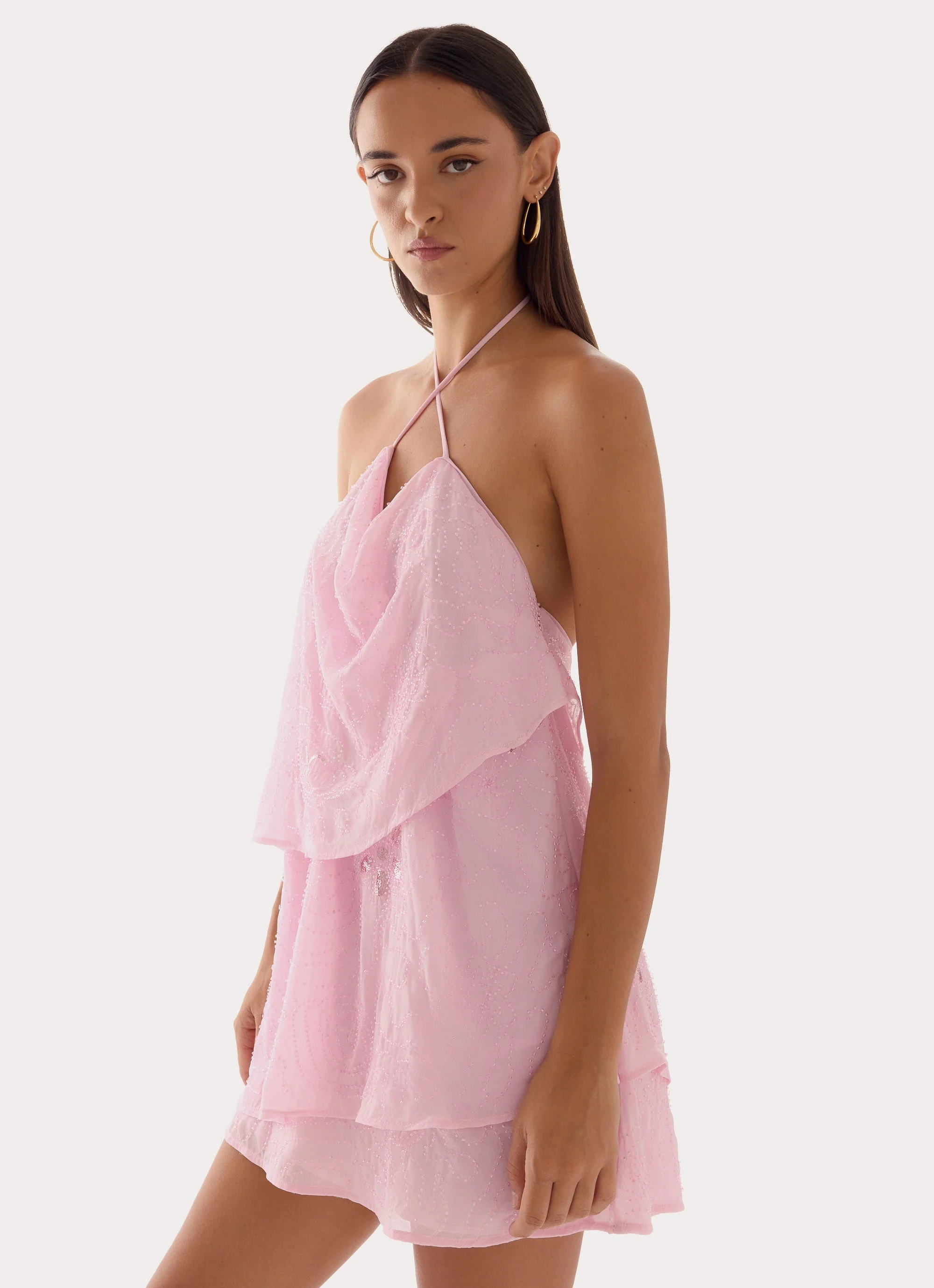 On The Go Beaded Mini Dress - Pink - luluinthesky