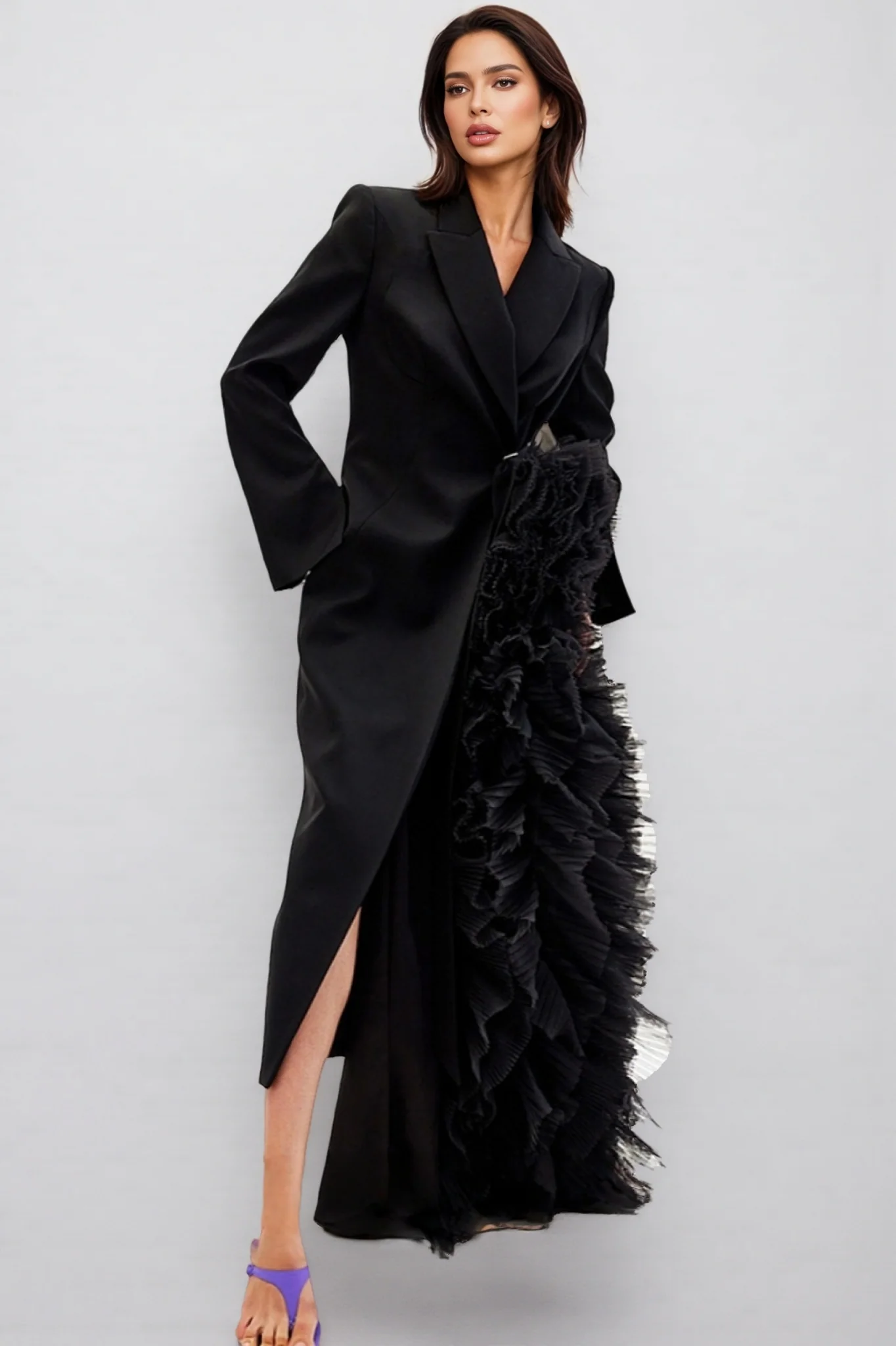 Edmund Irregularly Spliced Mesh Maxi Dress