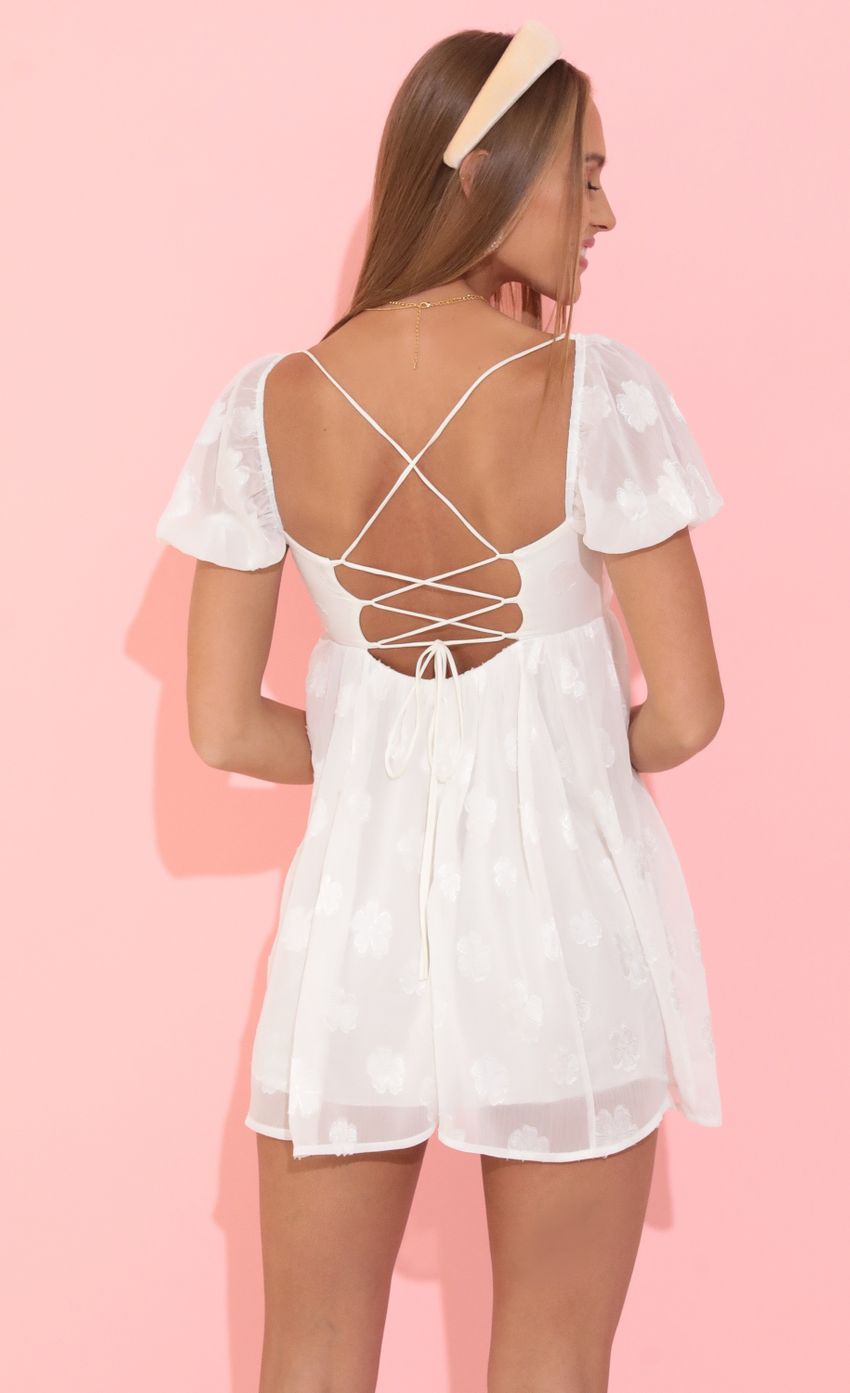 Chiffon Puff Sleeve Dress in White