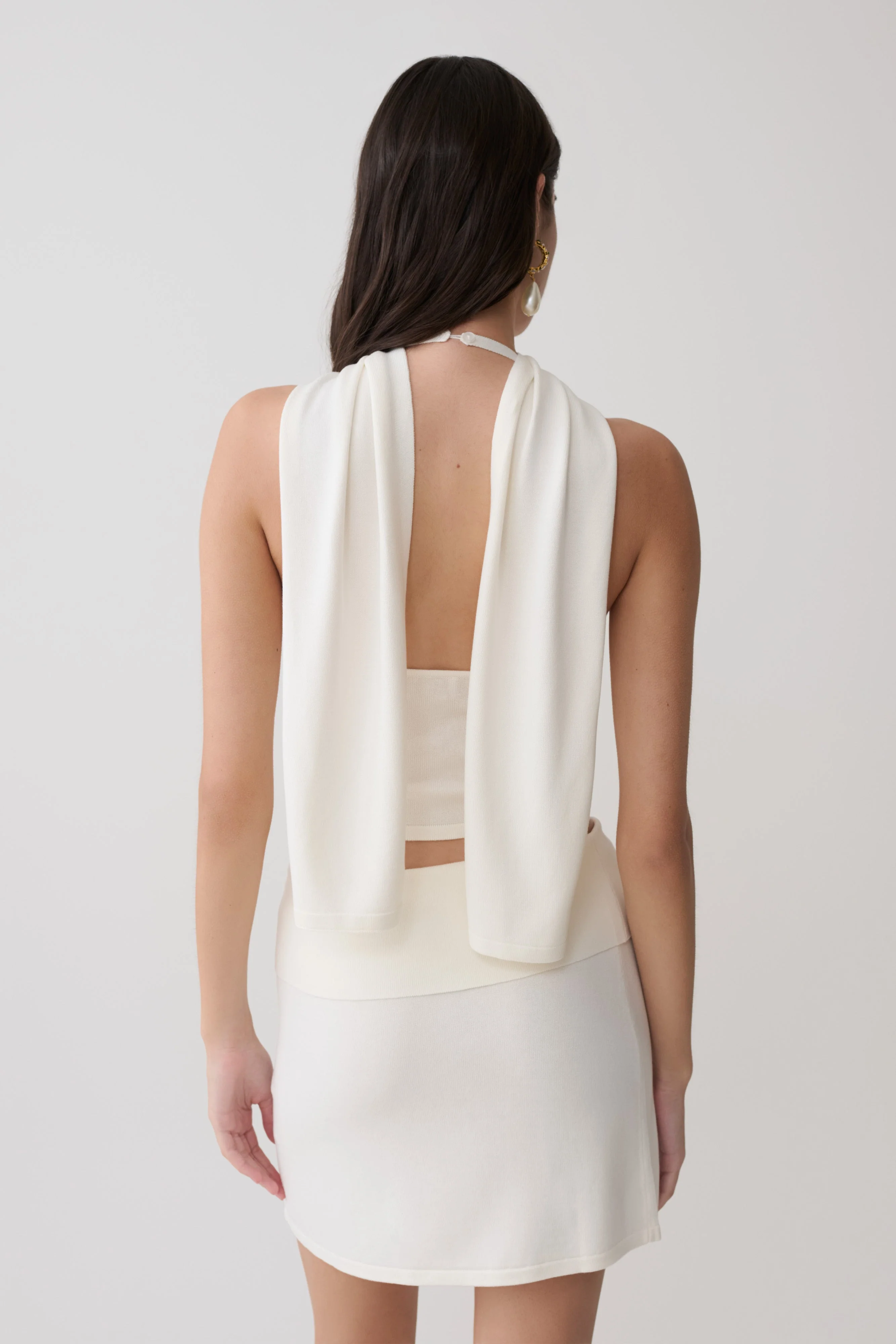 Misty Halter Backless Knit Top - Ivory
