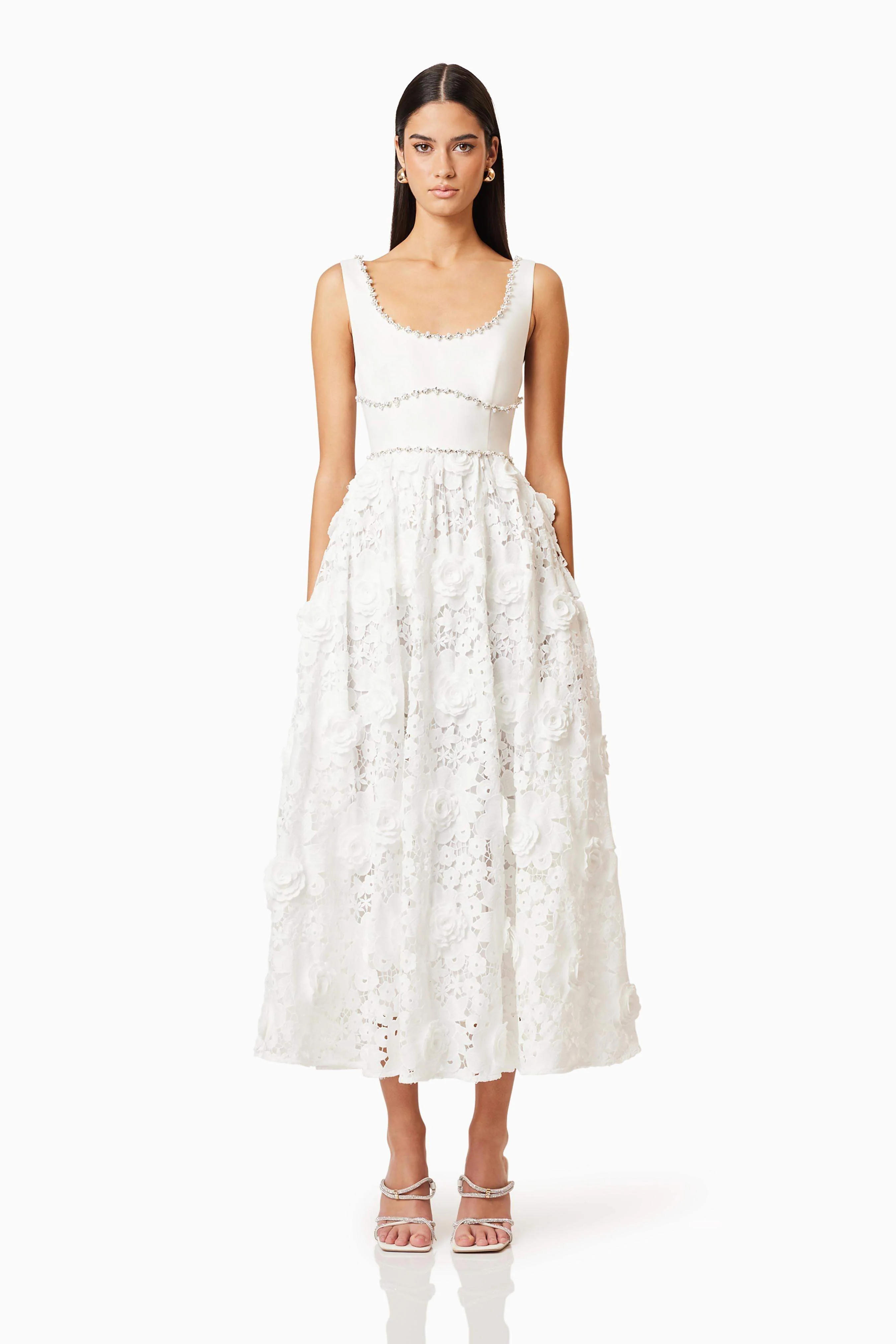 Daffodil Lace Midi Dress In White
