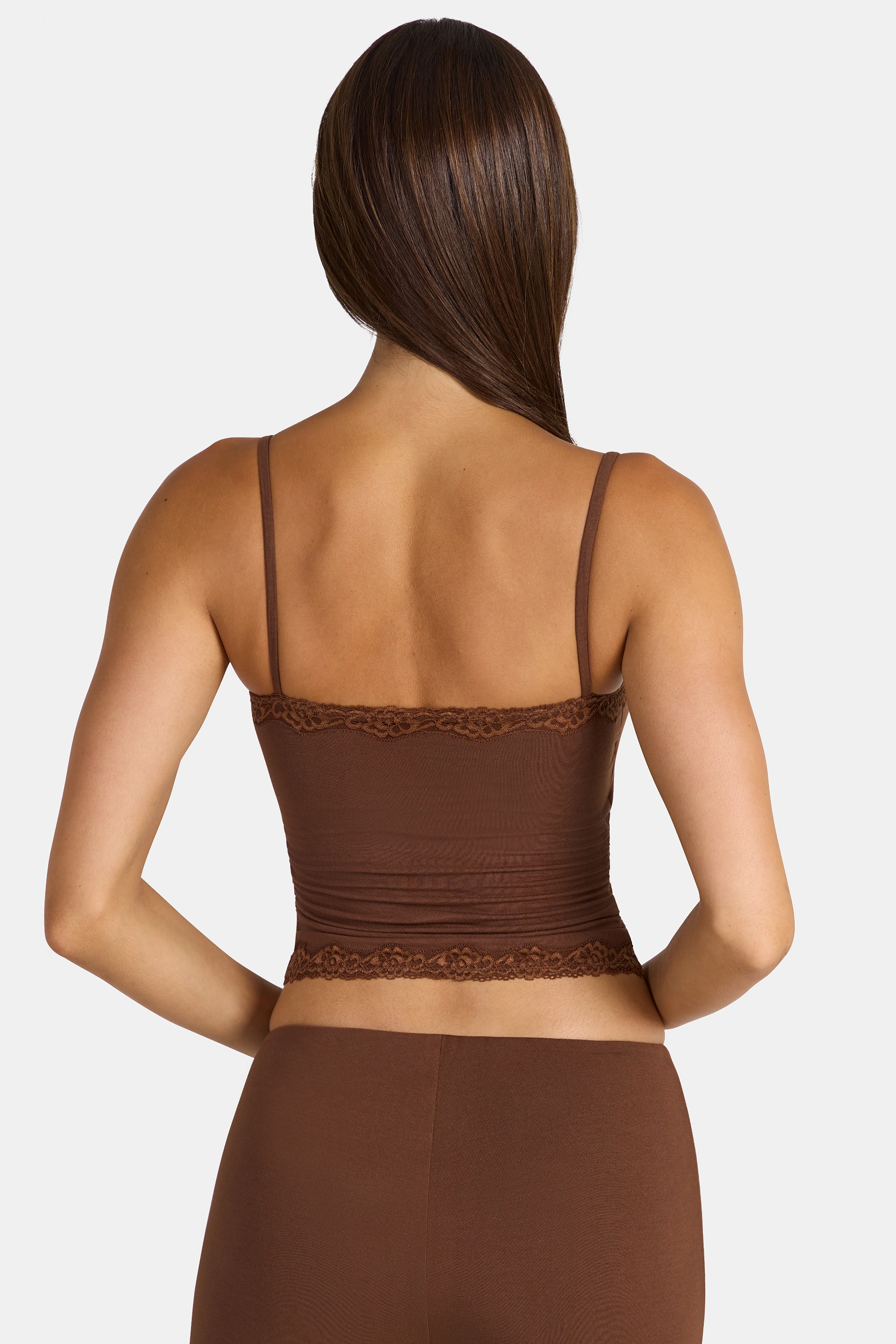 Modal Lace-Trim Peekaboo Tank Top in Cocoa Brown
