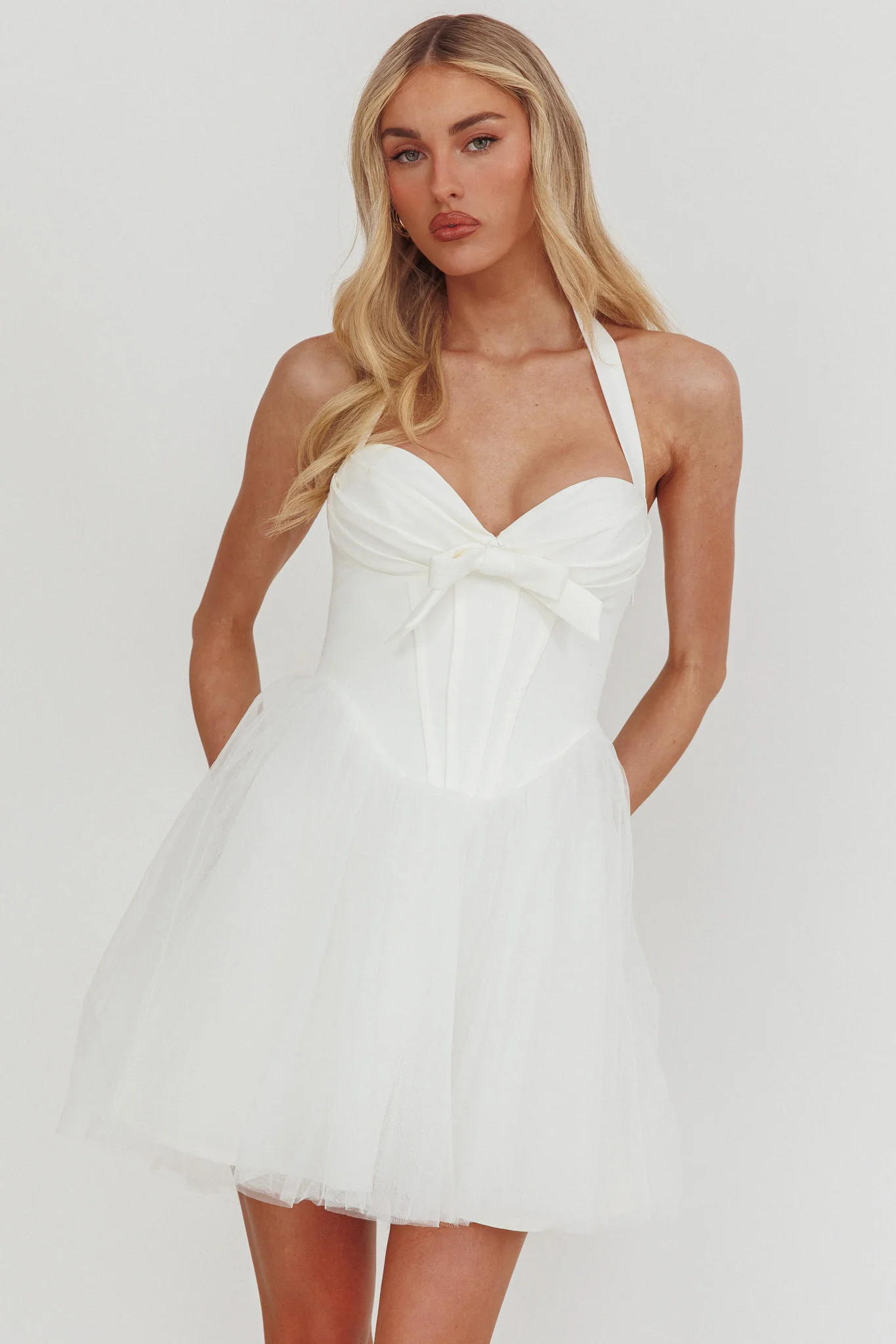 Princessa Sweetheart Neckline Halter Mini Dress White
