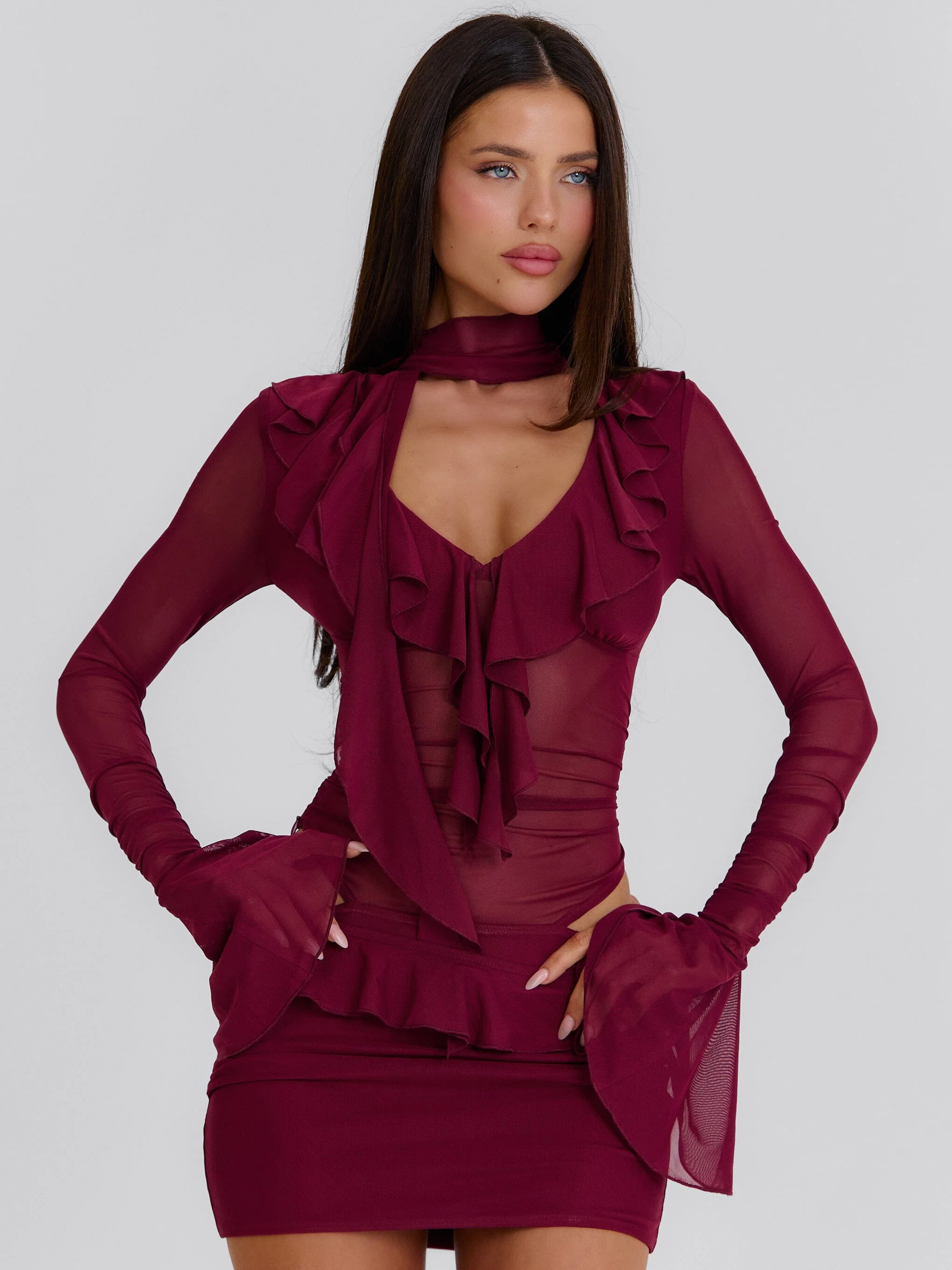 AVALINE MINI DRESS BURGUNDY