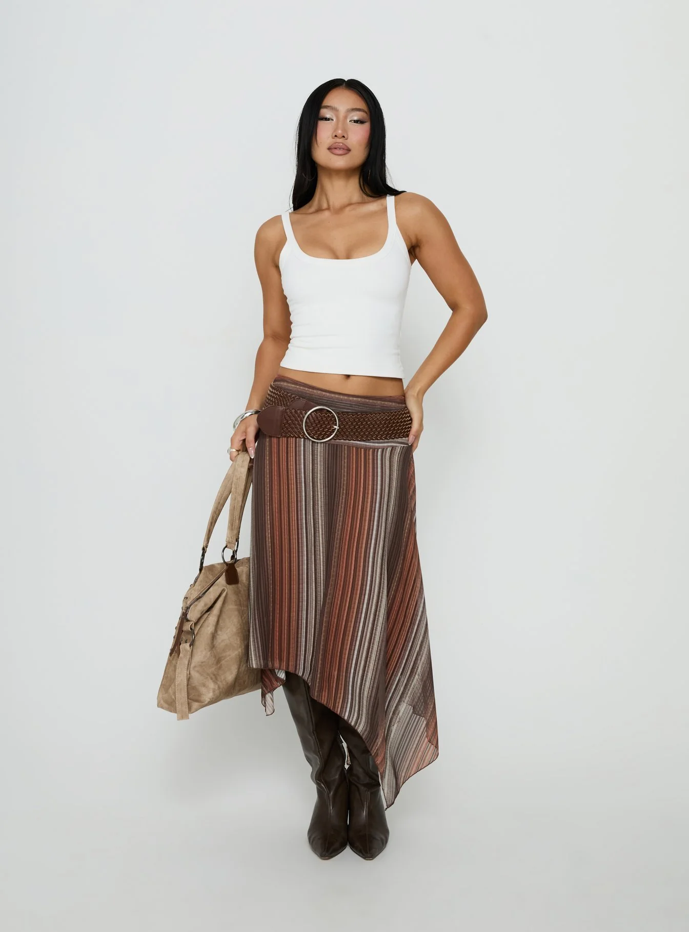Massino Asymmetrical Midi Skirt Multi Stripe