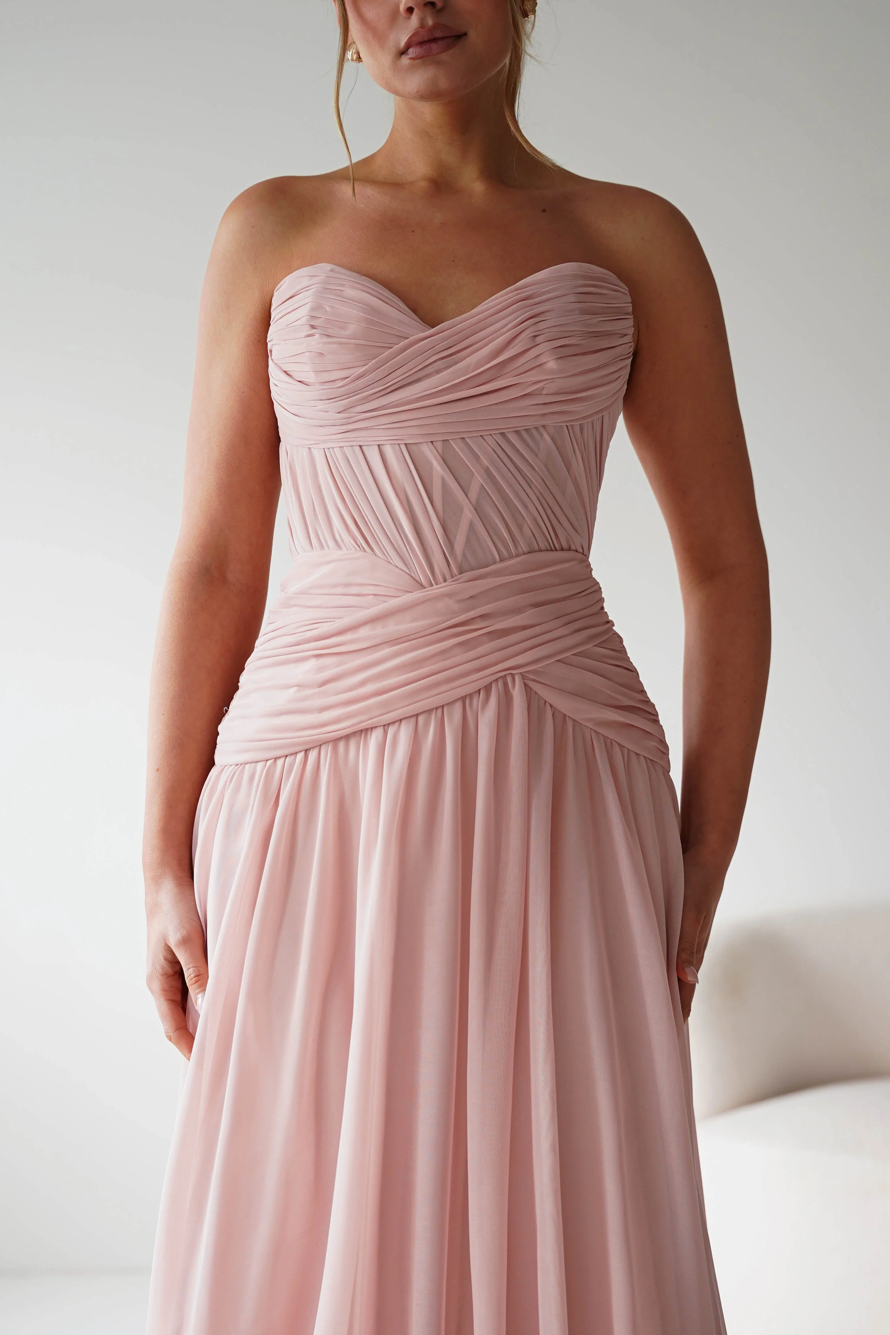 Nicolette Strapless Chiffon Maxi Gown | Blush