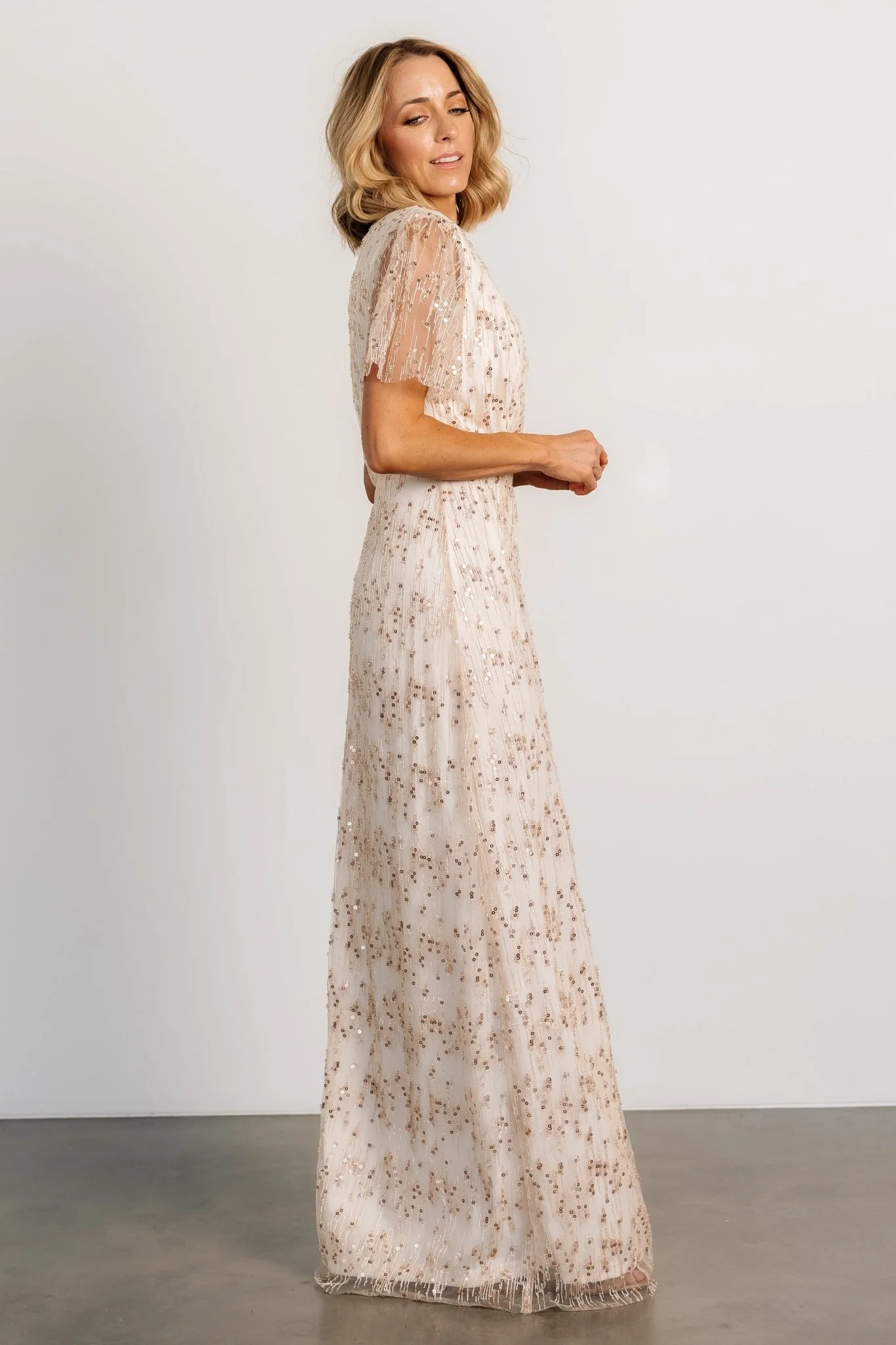 Liza Sequin Wrap Maxi Dress | Rose Gold - luluinthesky