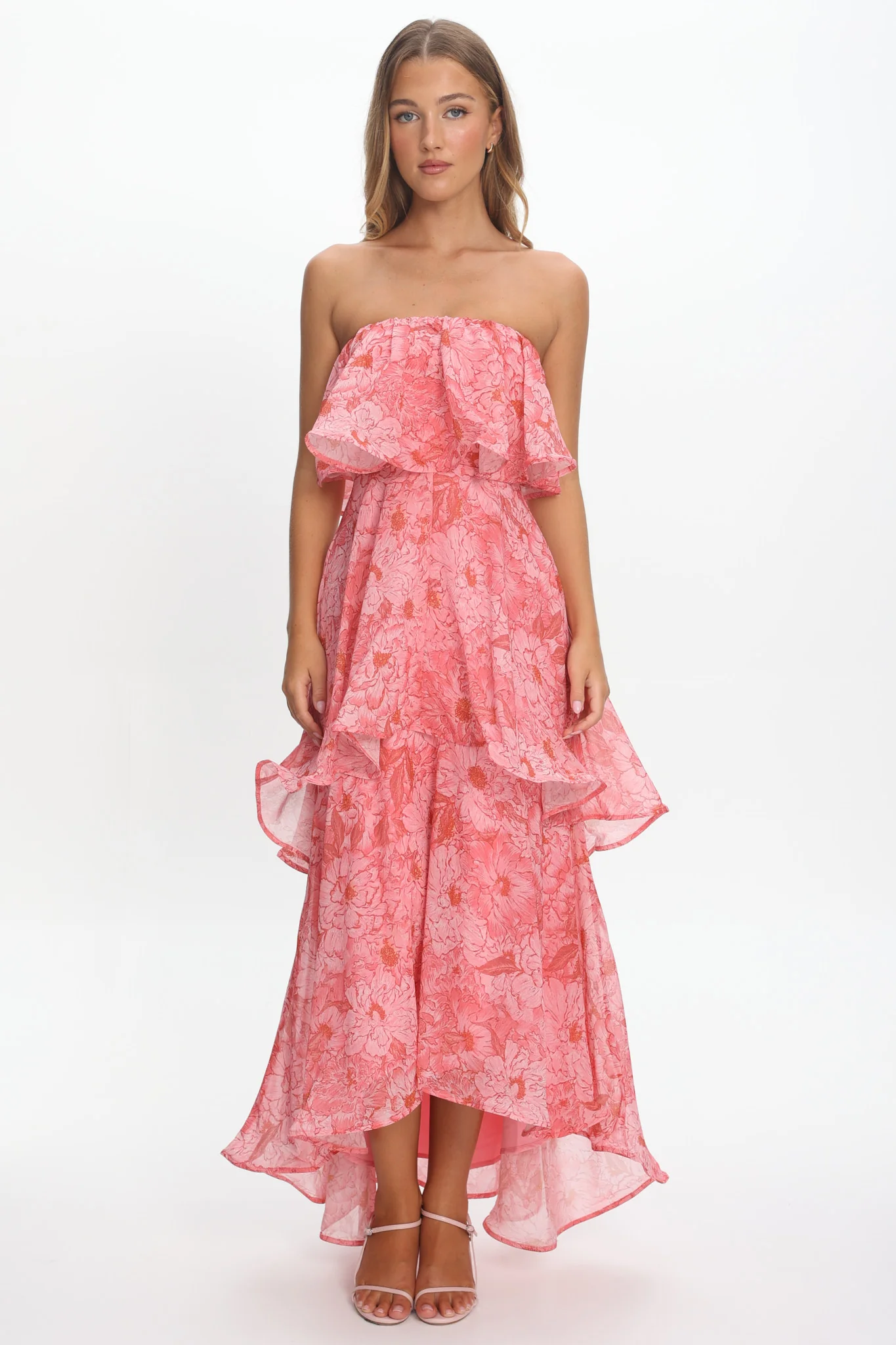 Honfleur Strapless Layered Maxi Dress Print Pink