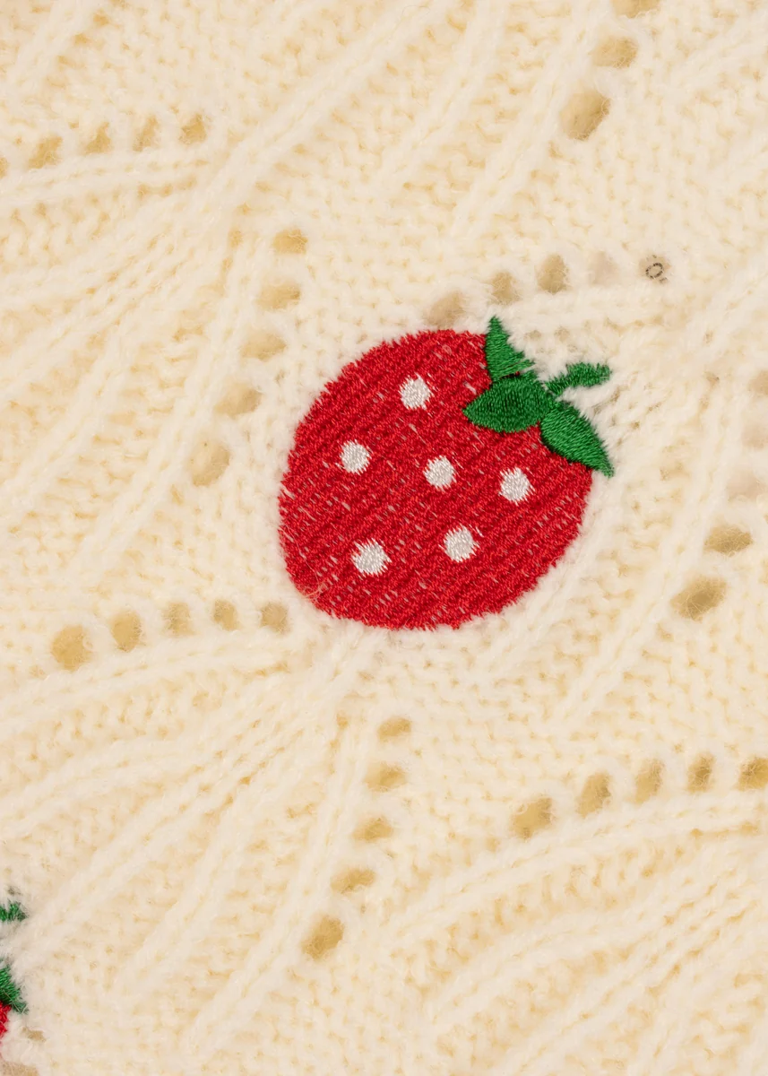 Embroidered Strawberry Cropped Pointelle Sweater