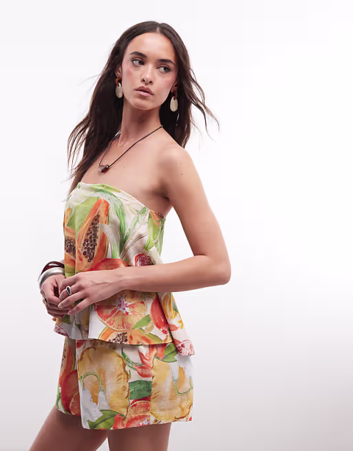 bandeau double layer romper in tropical print