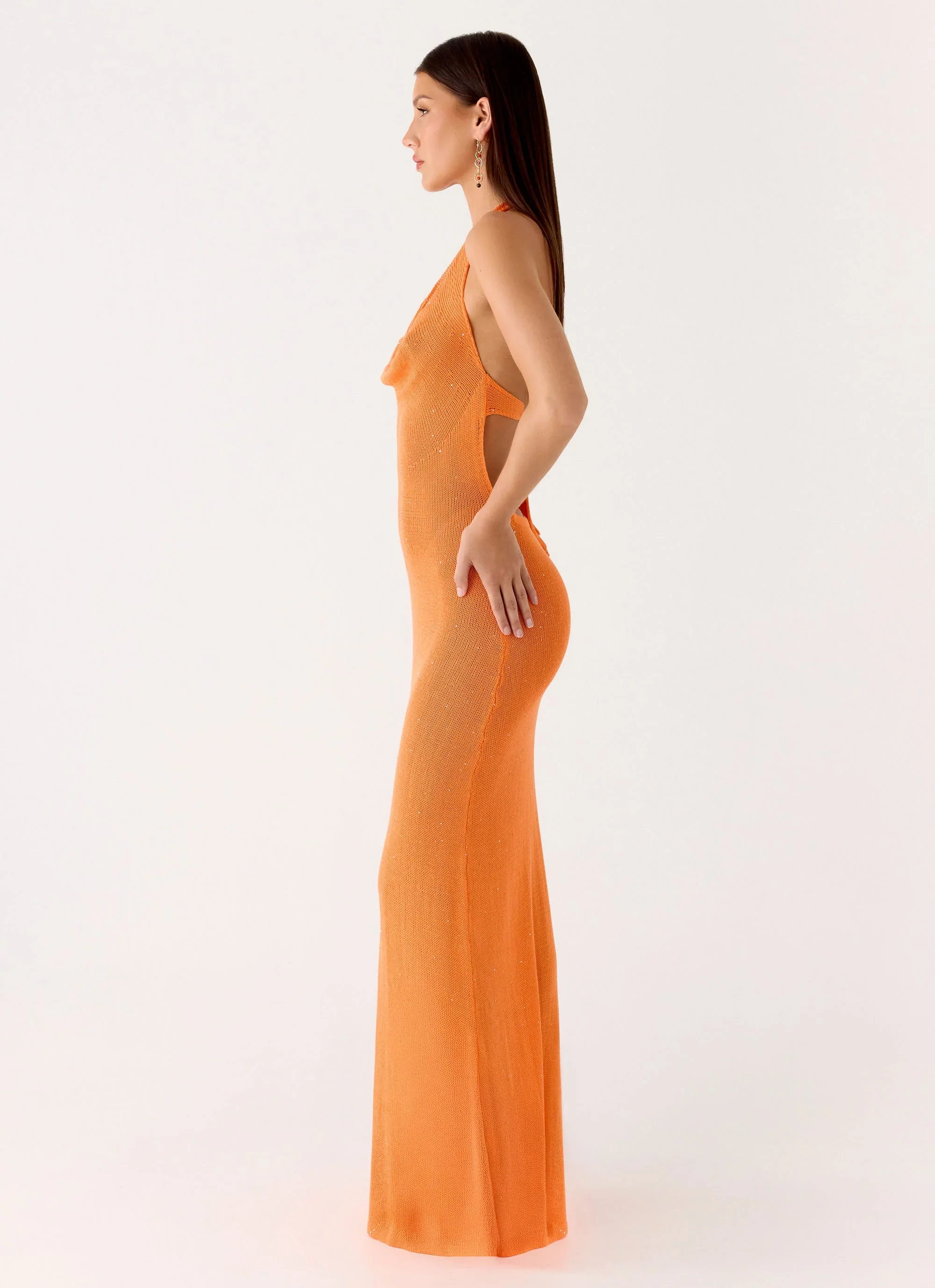 Delfina Cowl Knit Maxi Dress - Orange