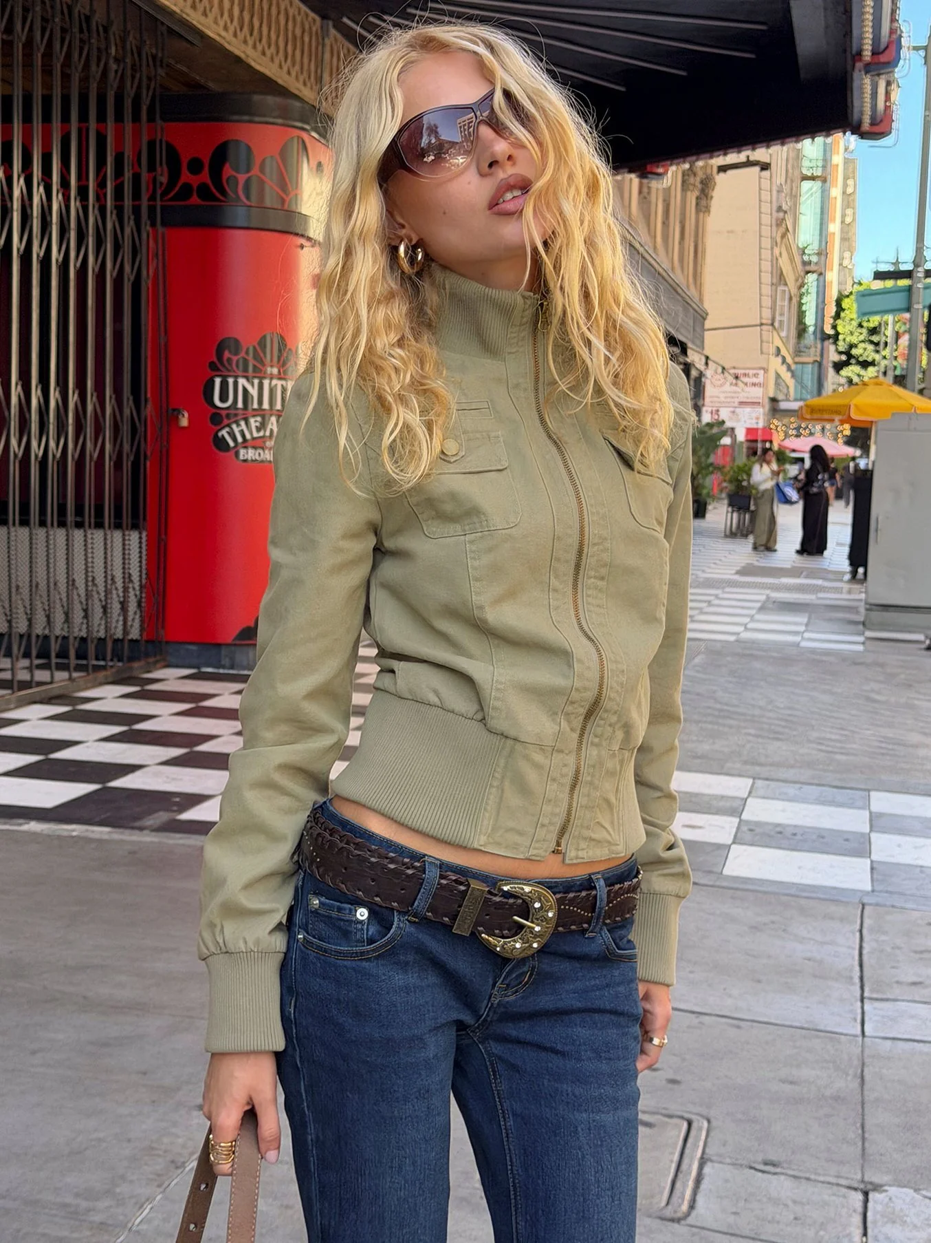 Marykate Funnel Neck Fitted Jacket Khaki