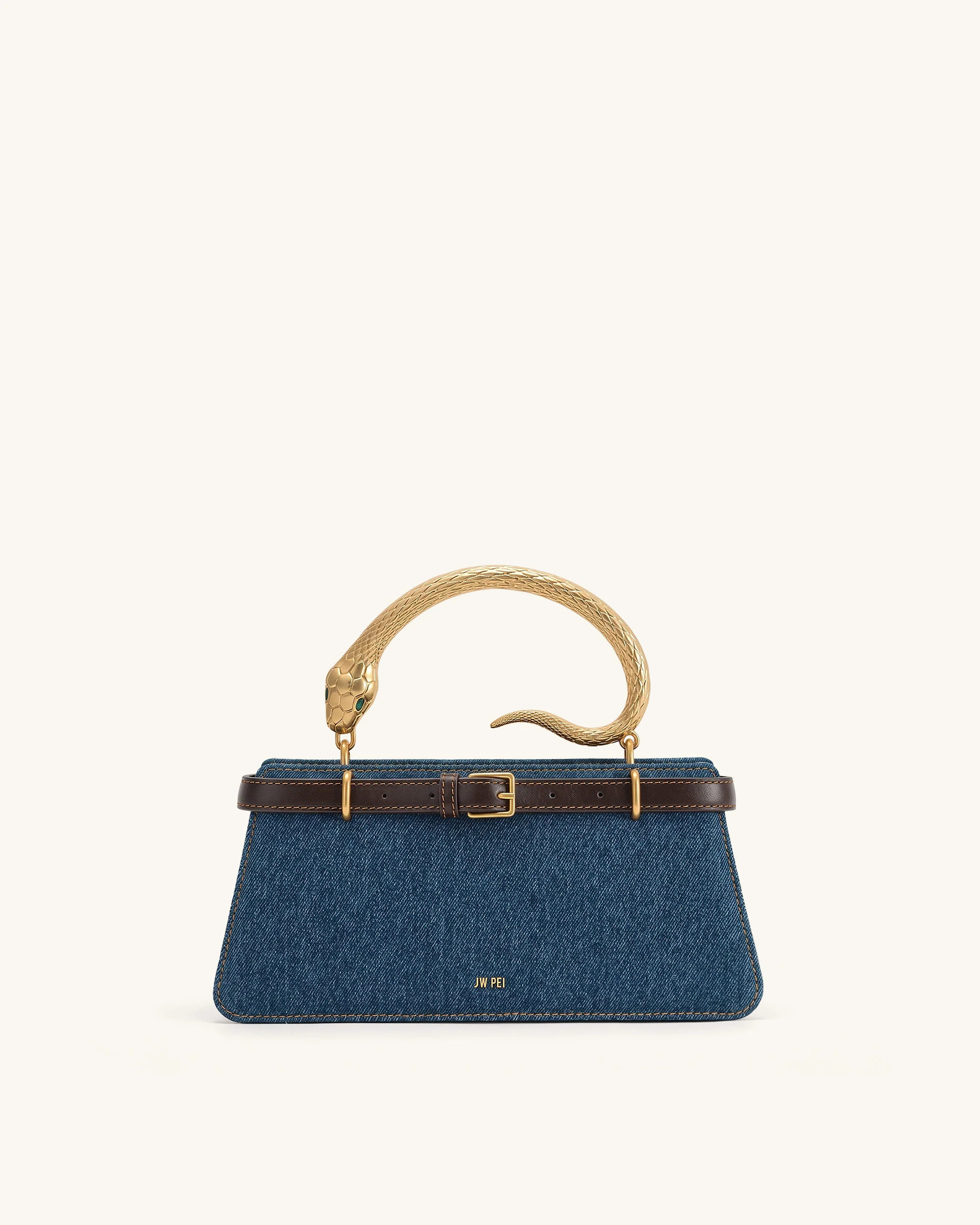 Elena Snake Handle Top Handle Bag - Dark Blue Denim