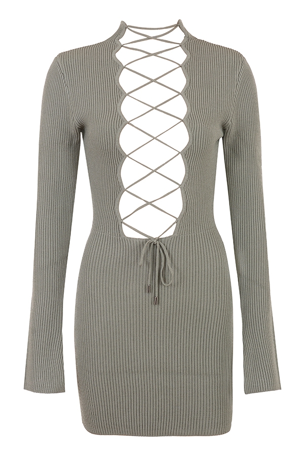Artichoke Knit Lace Up Dress