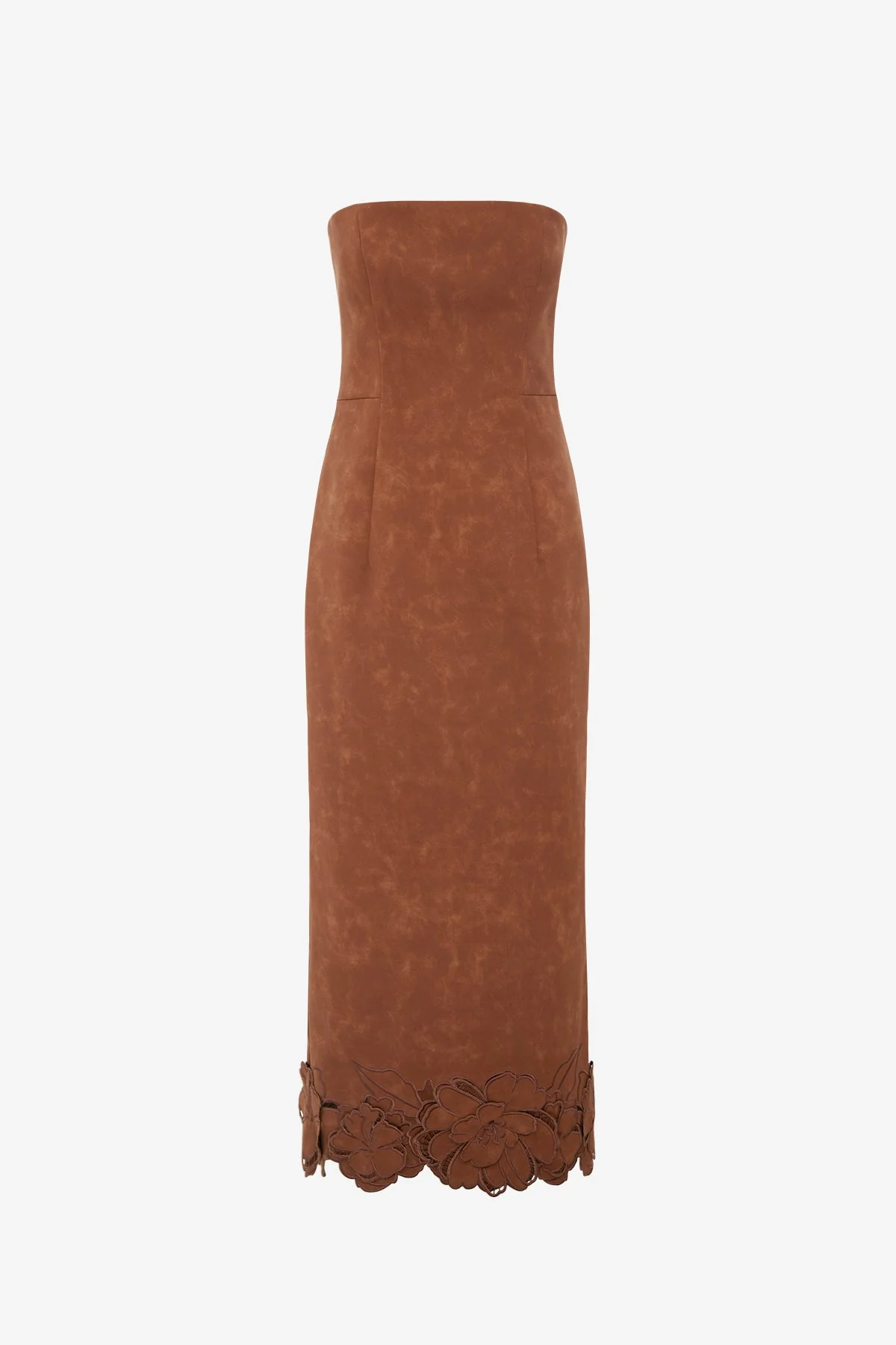 Rayna Appliqué Vegan Suede Bustier Maxi Dress - Chestnut