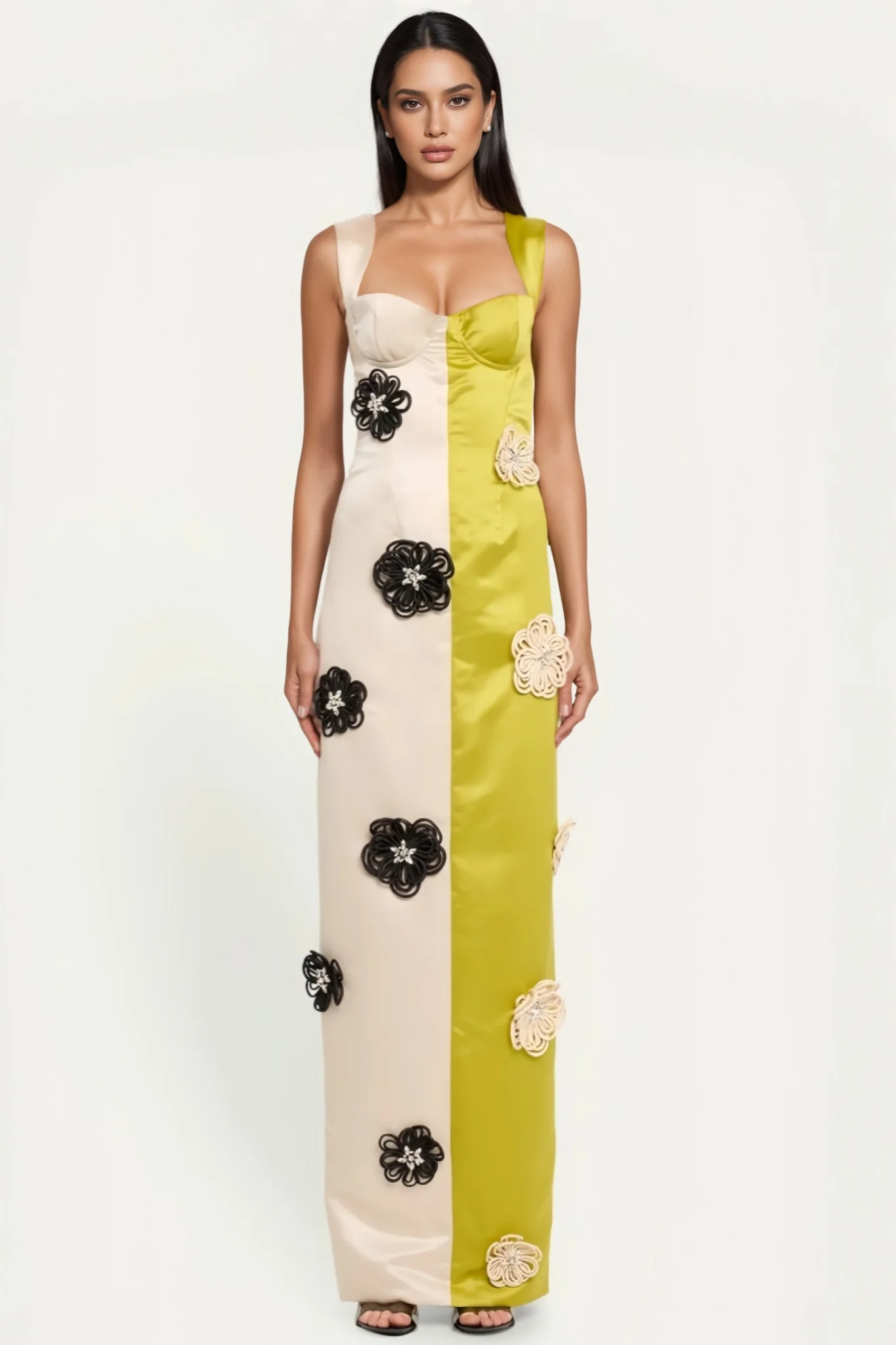 Xylia Color Blocked Flower Bandage Maxi dress