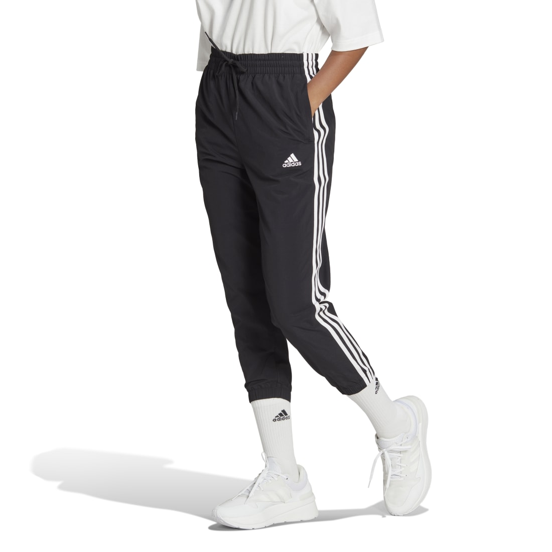 Adidas Essentials 3 Stripes Womens Woven 7/8 Pants Black HT3398