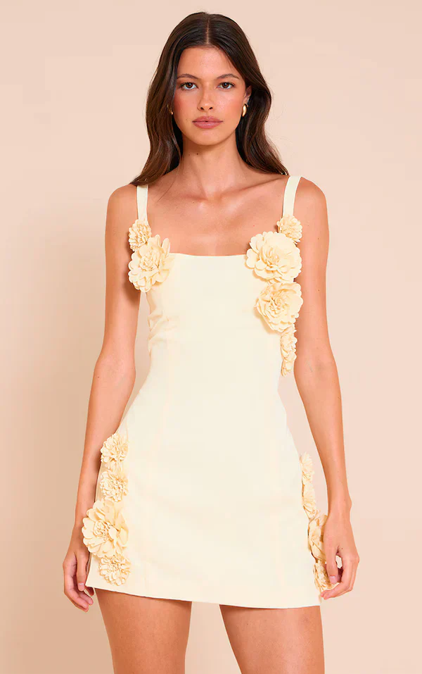 Lemon Floral Detail Shift Dress